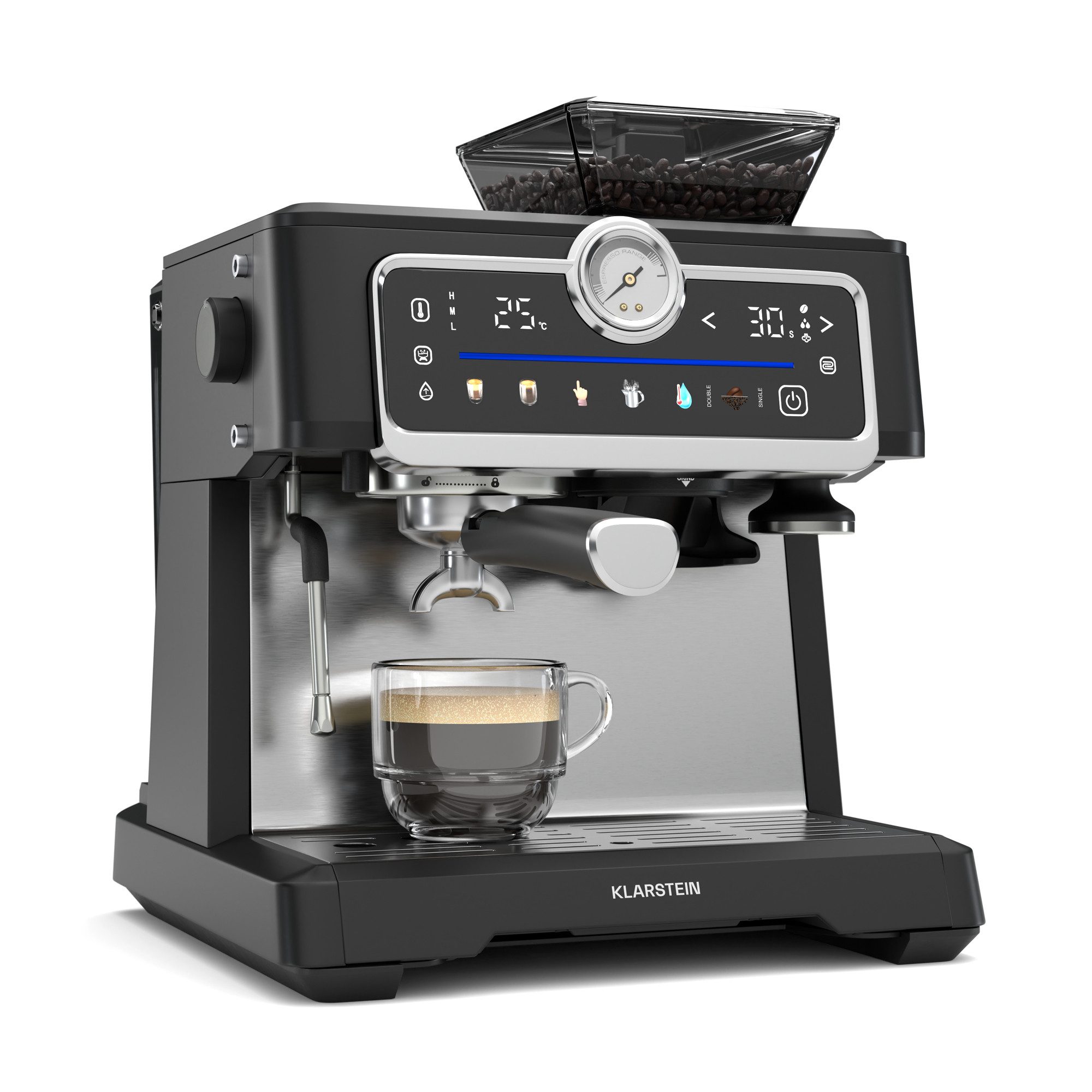Klarstein Filterkaffeemaschine, 2.3l Kaffeekanne, Portafilter, Elektrisch 20 Bar Espressomaschine Kaffemaschine Milchaufschäumer