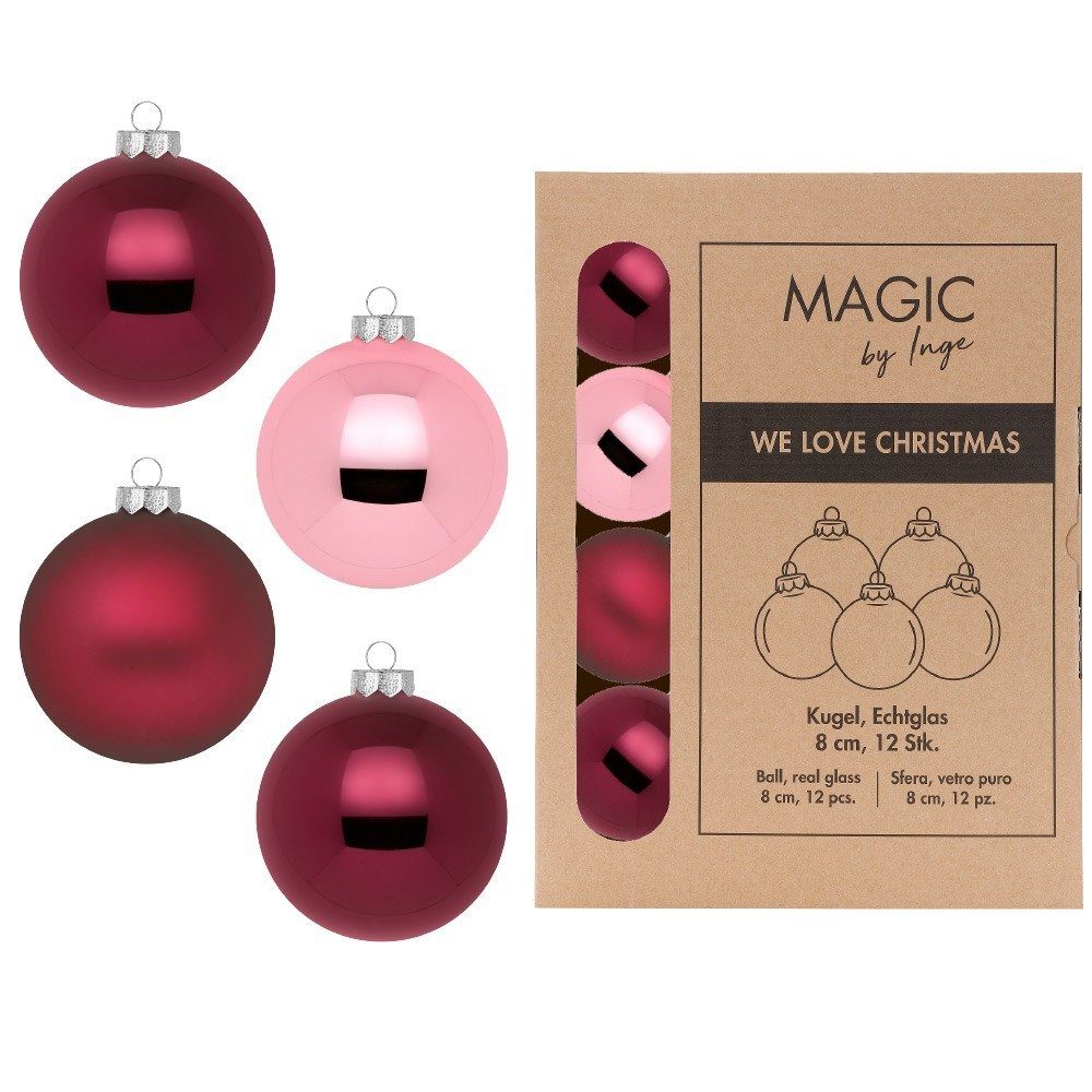 MAGIC by Inge Weihnachtsbaumkugel, Weihnachtskugeln Glas 8cm 12 Stück - Berry Kiss