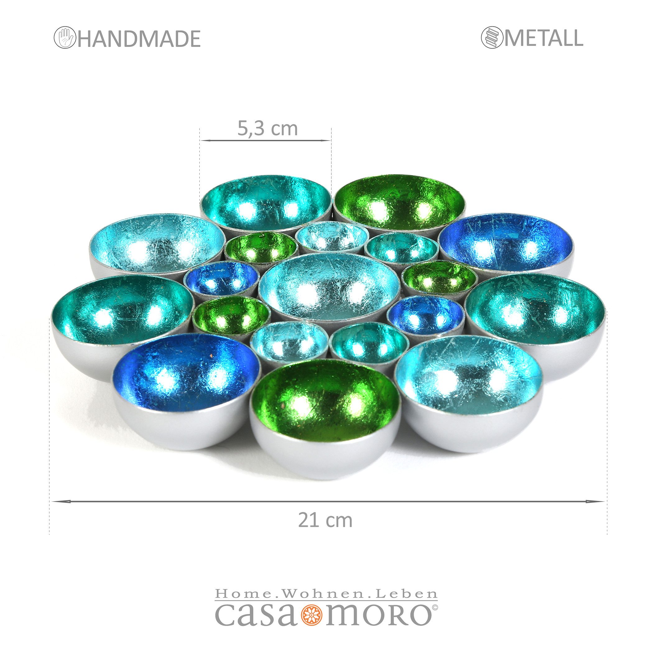 Casa Moro Teelichthalter Kerzenhalter türkis Kerzenständer Marino Windlicht (Wohnzimmer, Esszimmer Dekoration, Ø21 cm), Ramadan Tisch Deko 54298-20