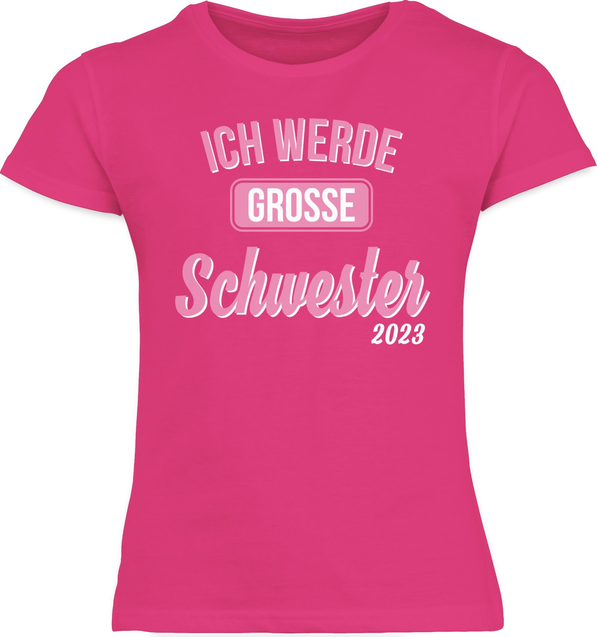 2 Schwester Schwester 2023 große Geschwister werde T-Shirt Ich Shirtracer Fuchsia Bruder und