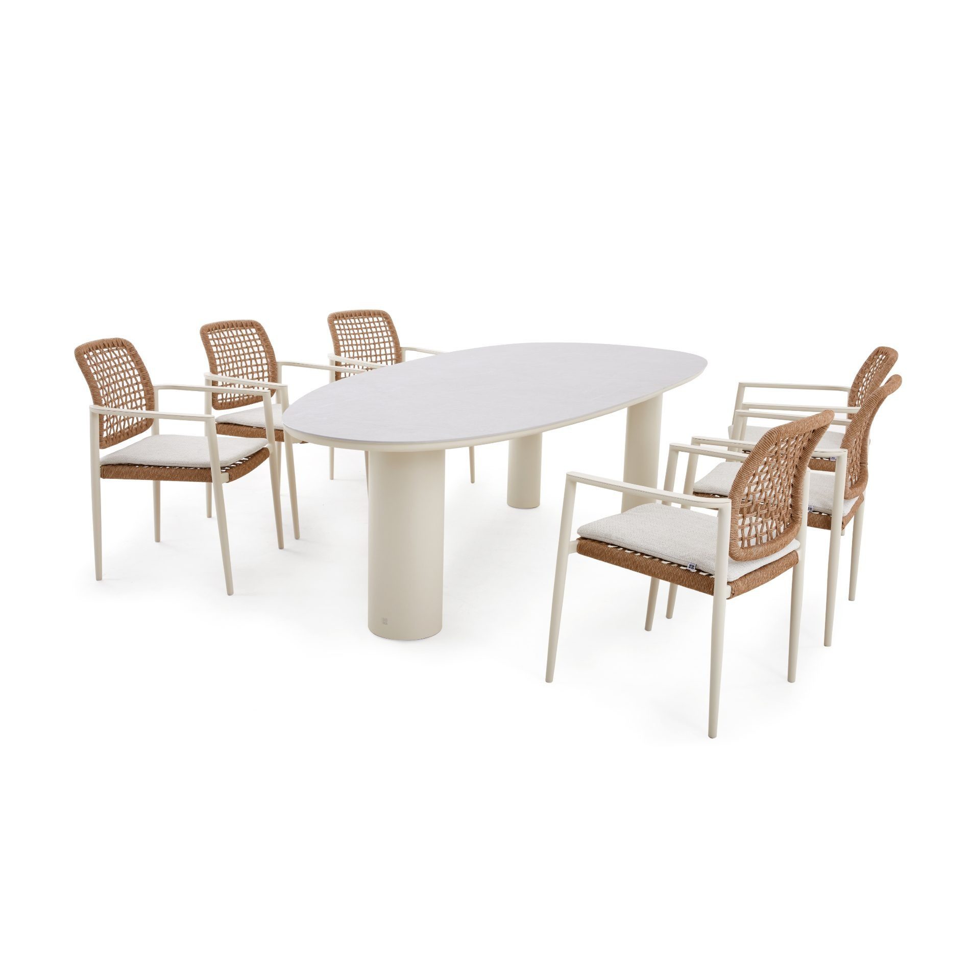 CASA DOMA Gartentisch Lioni, Säulentisch 260x115 cm, Sinterstein, Gestell Aluminium cream