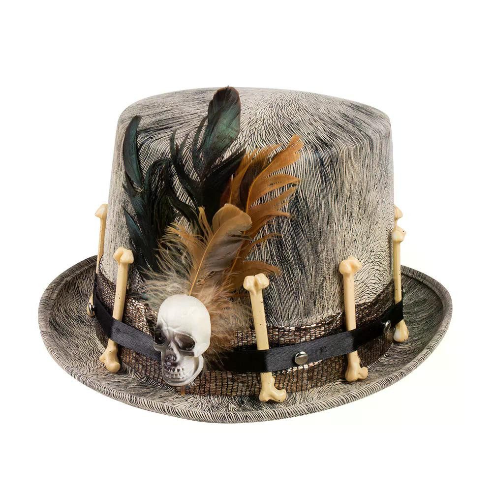 Boland Zauberer-Kostüm Hut Voodoo Nawu mit Federn Schädel 59 cm Karneval Halloween Accessoire, deal für Voodoo-, Schamanen- und Hexen-Kostüme