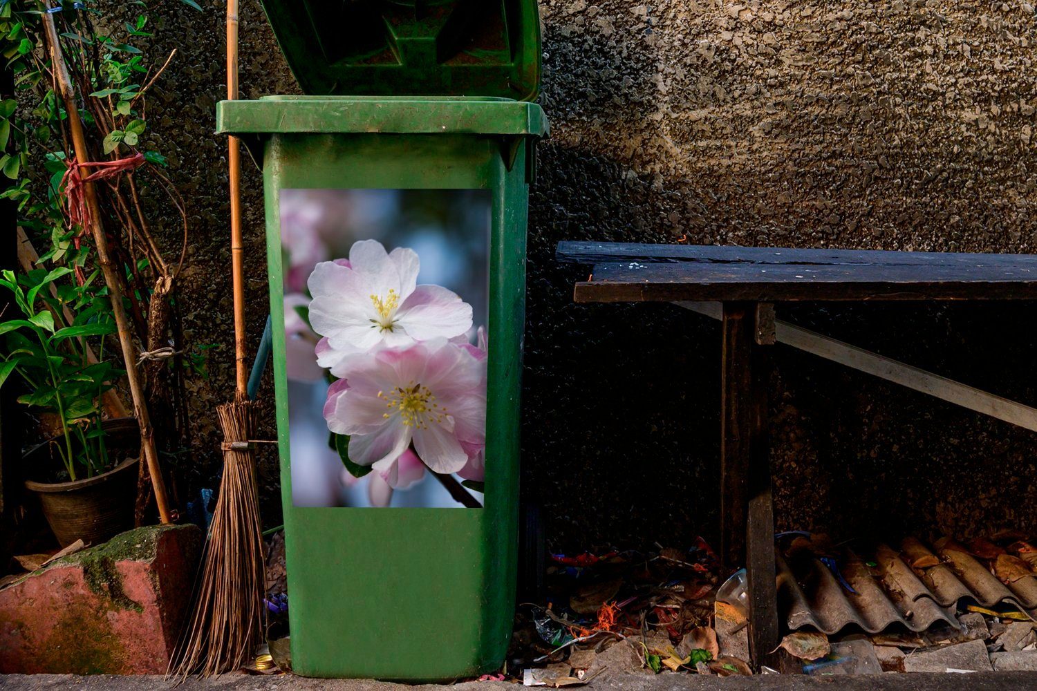 MuchoWow Container, Blossom Abfalbehälter Mülltonne, St), Mülleimer-aufkleber, (1 Wandsticker Zieräpfel Sticker,