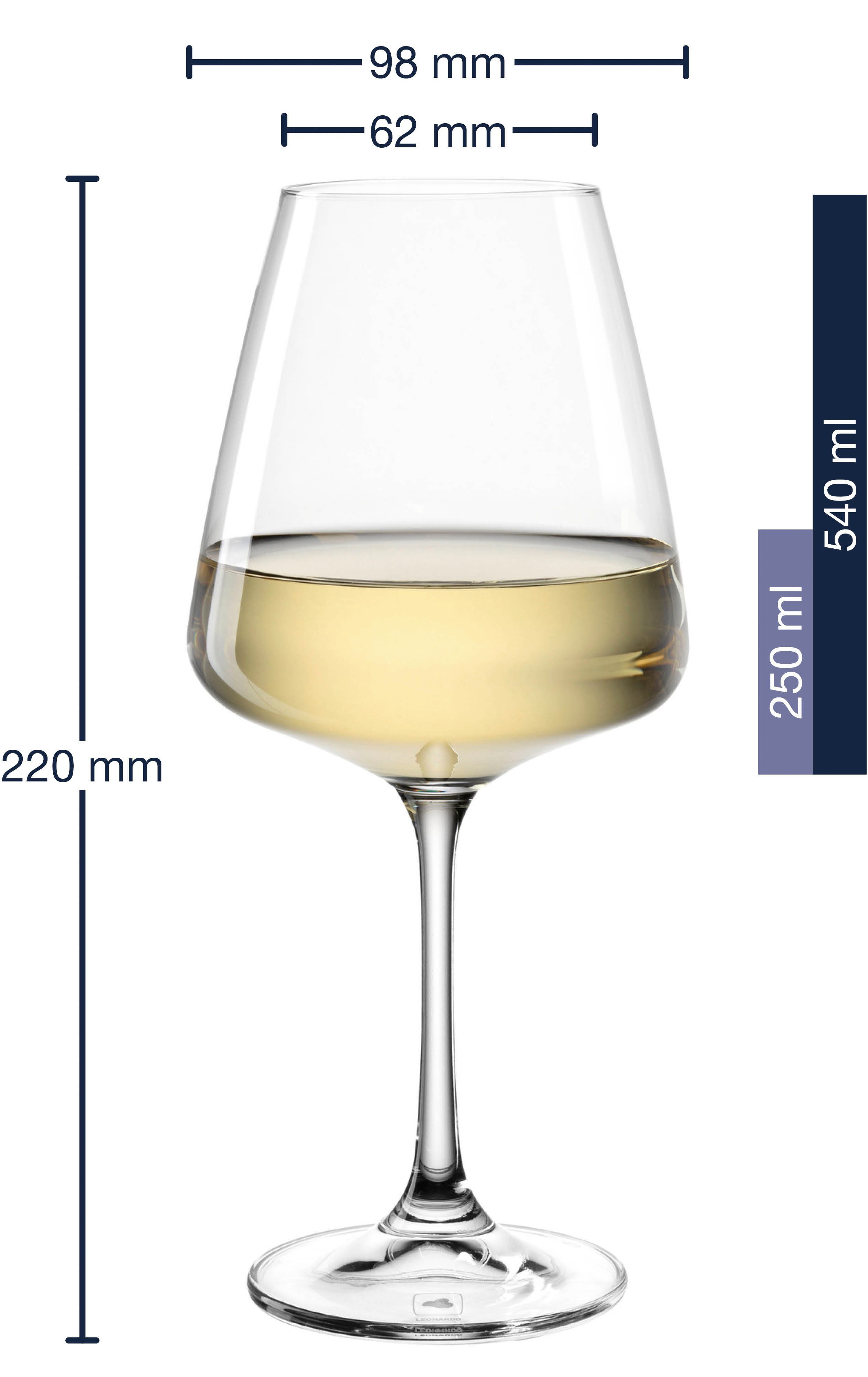 LEONARDO Weinglas Weißweinglas PALADINO, 540 ml, 6er-Set, 6-tlg., Kristallglas, Kelchglas, spülmaschinengeeignet