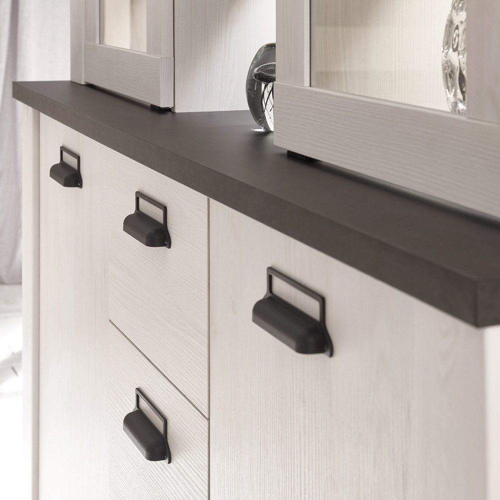 Lomadox Buffet SHELTON-61 Pinie weiß Nb. mit anthrazit 133/201/38 cm