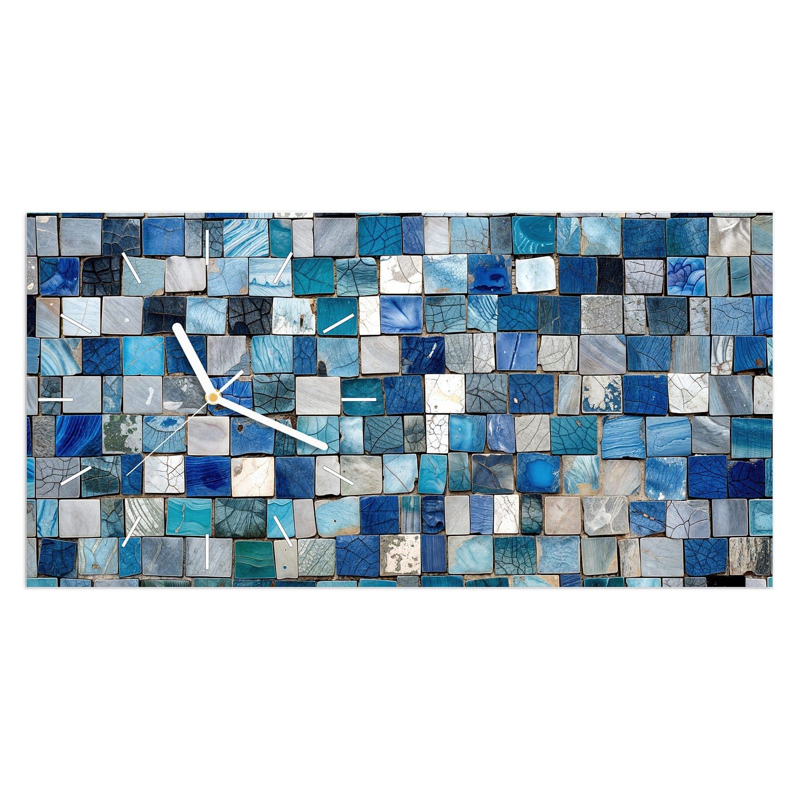 Wanduhr Glasuhr Wandkunst Größe 60 x 30 cm mit Motiv Mosaikfliesenmuster