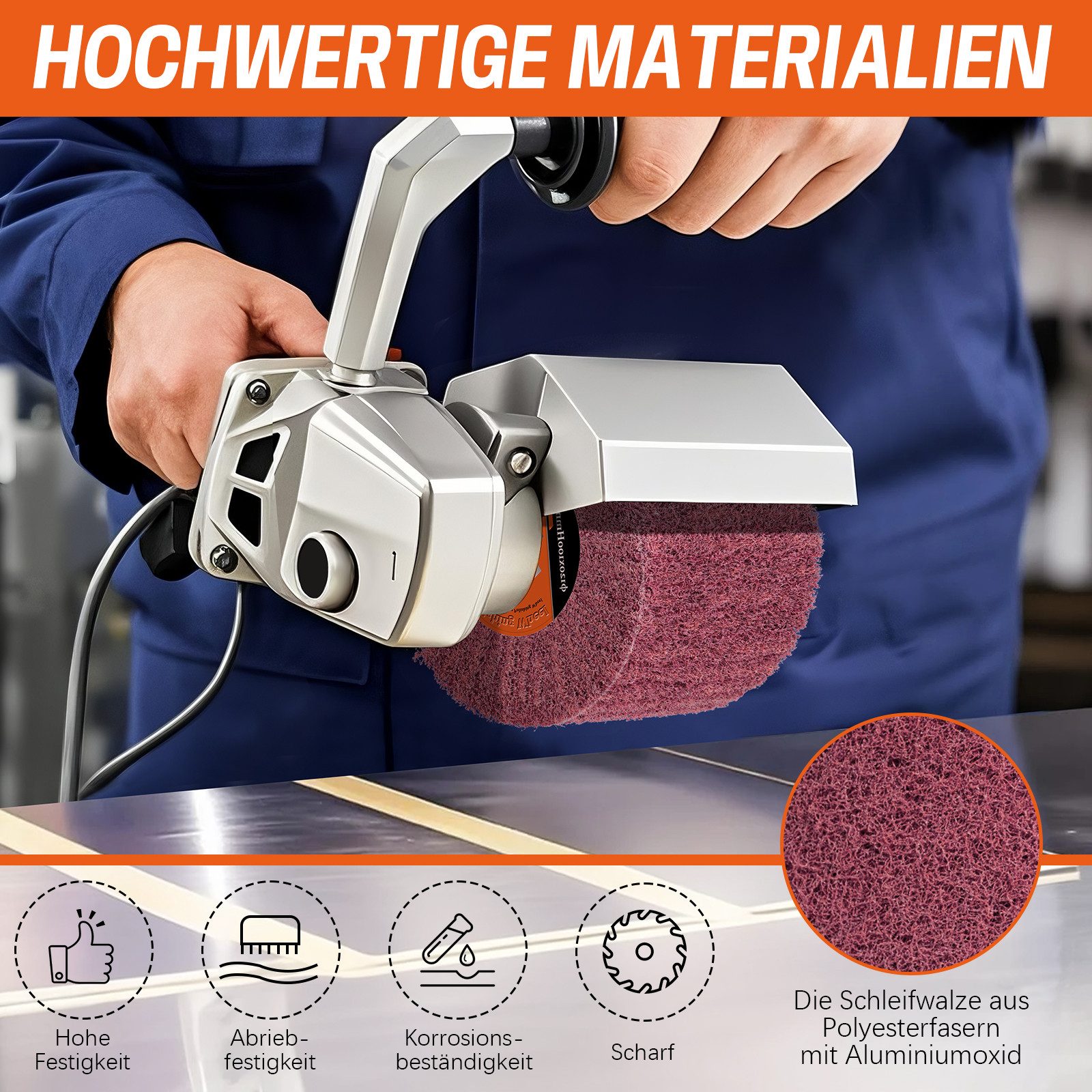 XERSEK Schleifroller 60-320# Schleifwalzen Bürste für Satinierer, Schleifen Renovierung, Polierbürste mit Aluoxid-beschichteten PA-Fasern zur Holz Metall Stein