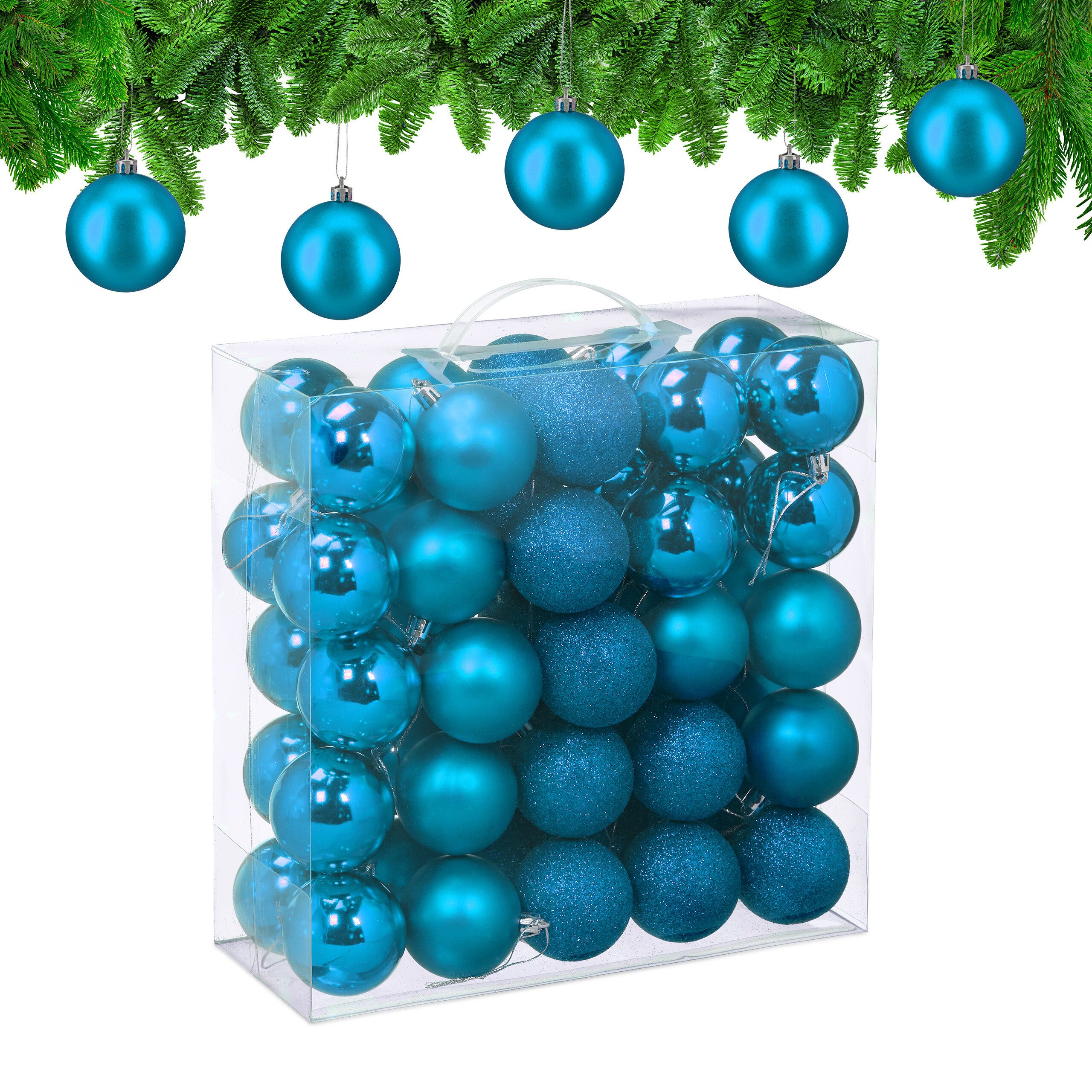 relaxdays Weihnachtsbaumkugel Weihnachtskugeln im 50er Set (50 St), Petrol