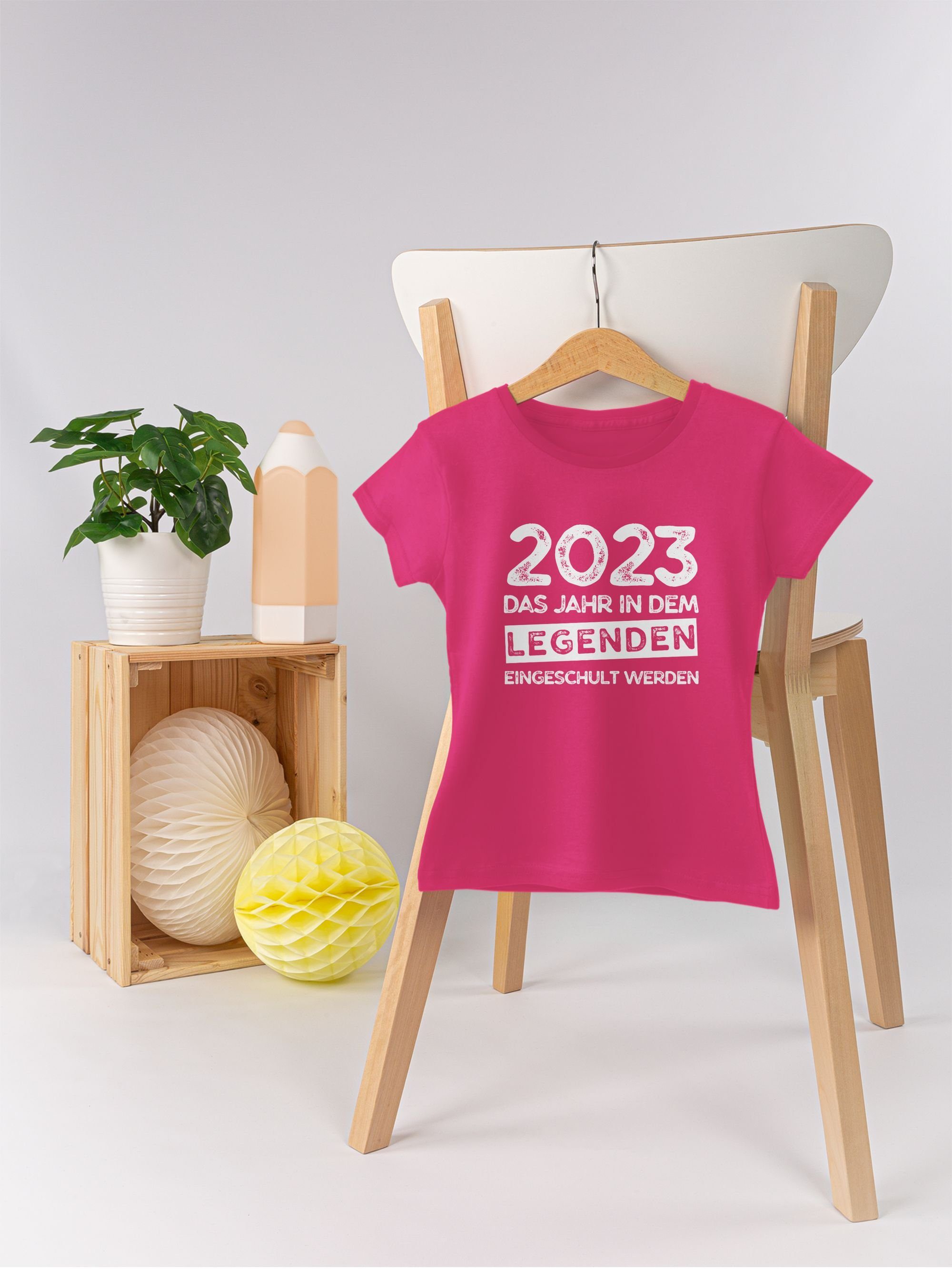 werden Das Legenden dem 1 eingeschult in Mädchen Einschulung 2023 Shirtracer T-Shirt Fuchsia Jahr