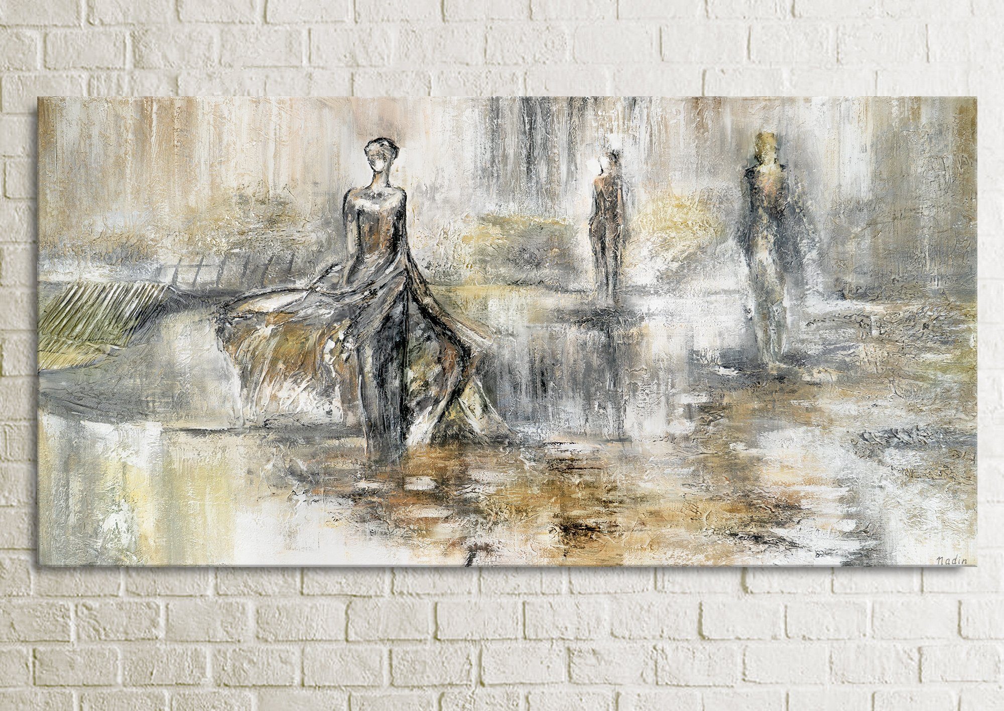 Modenschau, Abstrakt im Handgemalt Menschen, Leinwand Kleid Frauen Ohne Schattenfugenrahmen Bild Gemälde YS-Art Braun