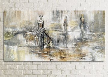 YS-Art Gemälde Modenschau, Menschen, Leinwand Bild Handgemalt Frauen im Kleid Braun Abstrakt