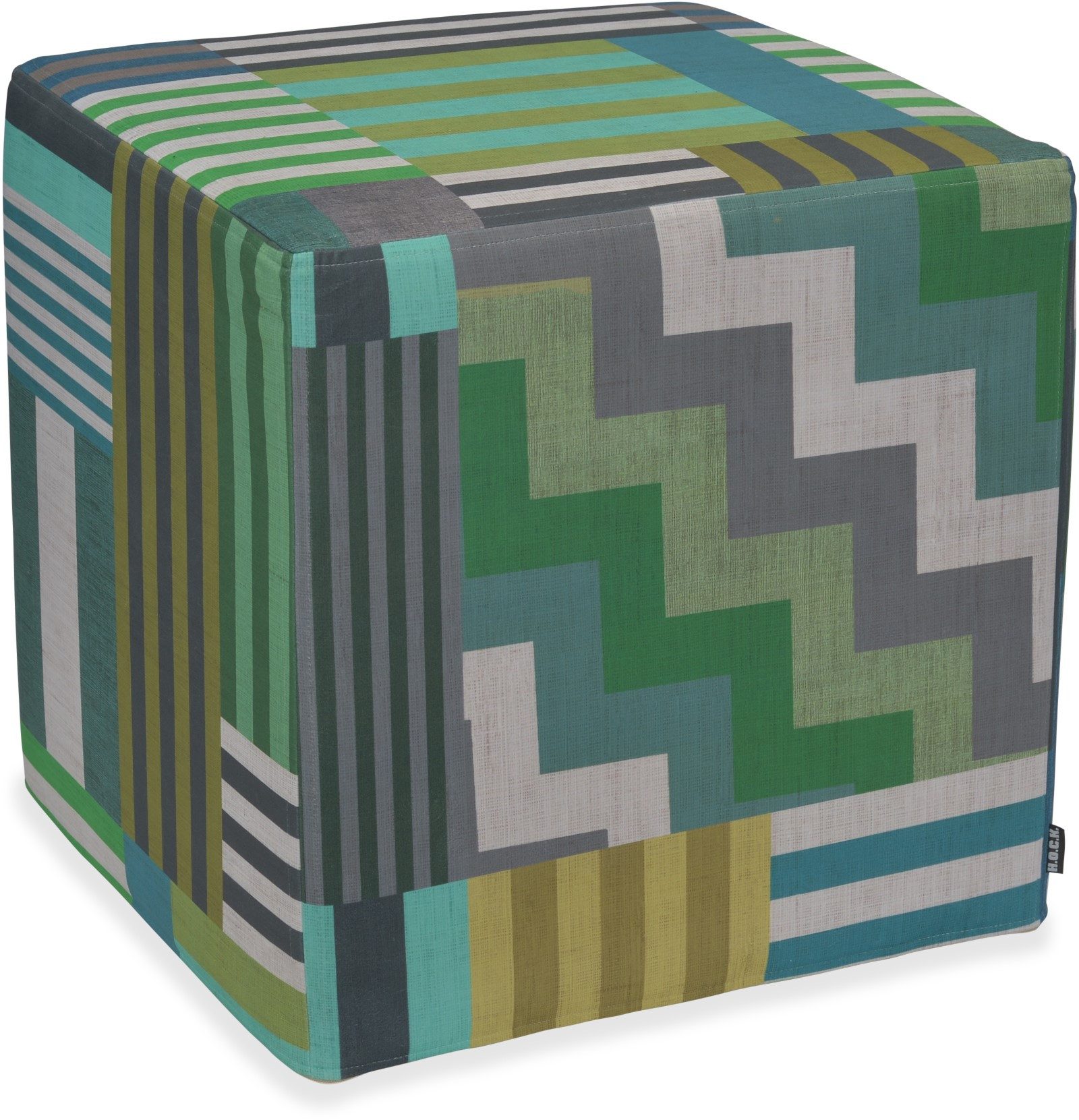 H.O.C.K. Sitzhocker H.O.C.K. Cabana Stripes Hocker Cube 45x45x45cm grün, Patchwork-Muster, Hocker, Barhocker & Sitzhocker, Pouf, Badhocker, Wohnzimmer Hocker