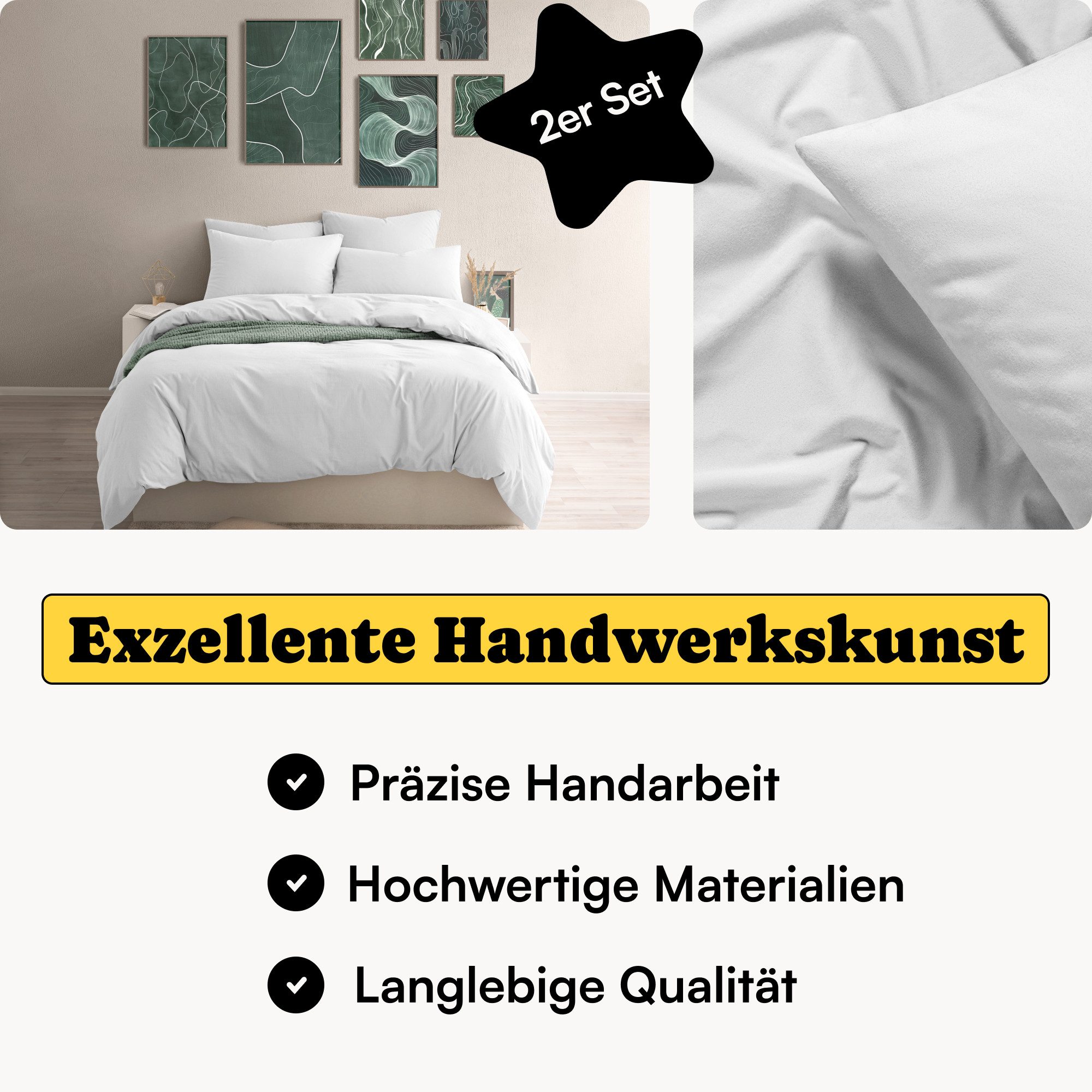Seralino Kissenbezüge Perkal Kissenbezug (100% Baumwolle) weich angeraut, hautfreundlich, besonders weich & atmungsaktiv, BCI zertifiziert, mit Reißverschluss