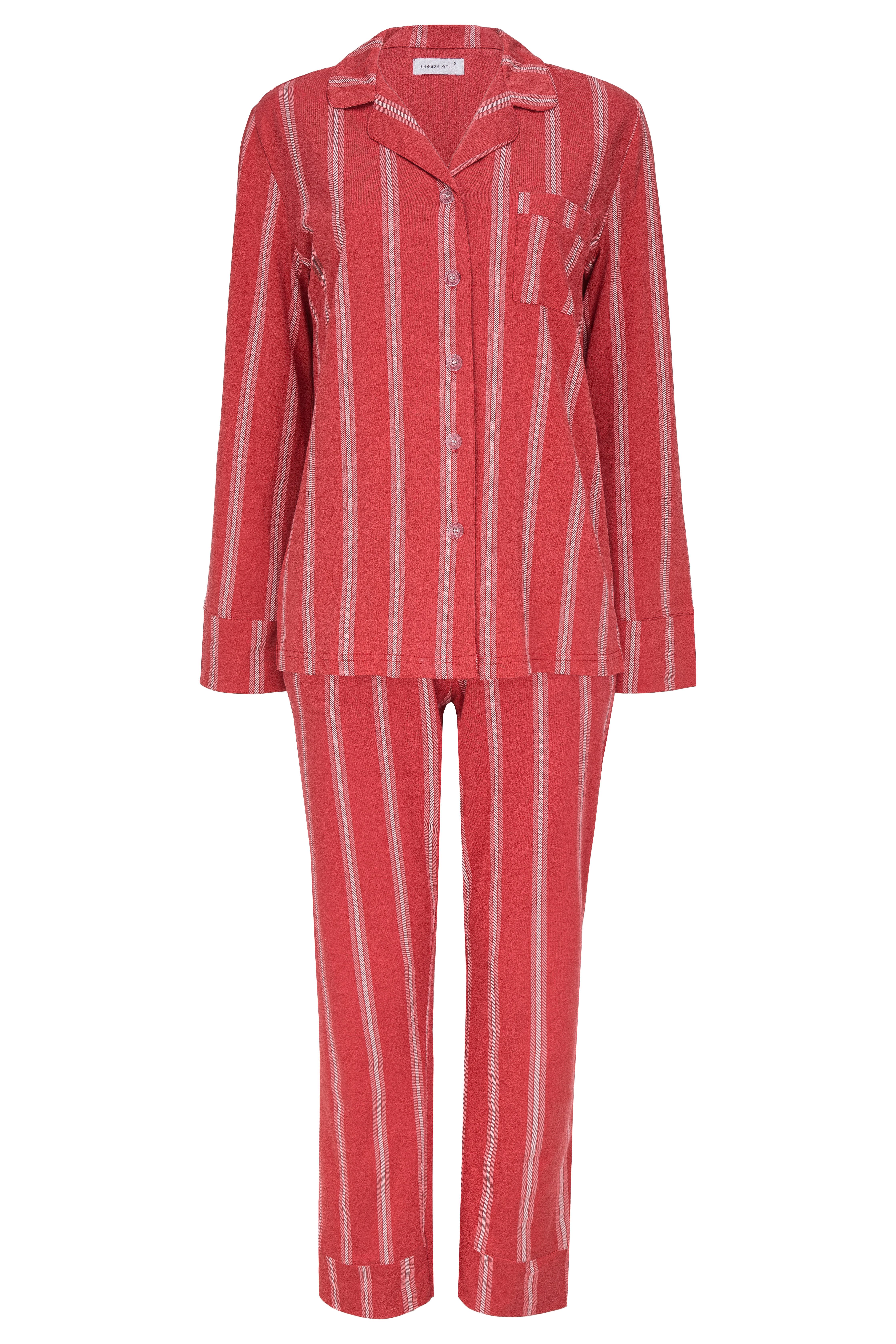 SNOOZE OFF Pyjama langarm Schlafanzug im Streifendesign (2 tlg., 1 Stück) mit Reverskragen