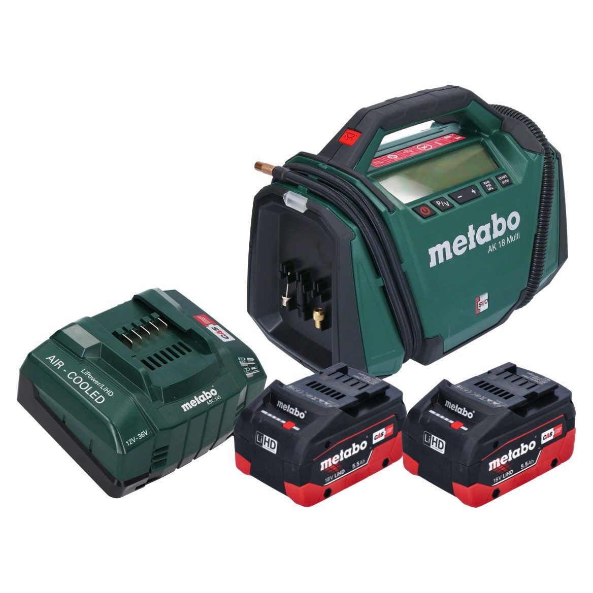 Thumbnail - metabo Akku-Handkompressor AK 18 Multi Akku Kompressor 18 V 11 bar + 2x Akku 5,5 Ah + Ladegerät