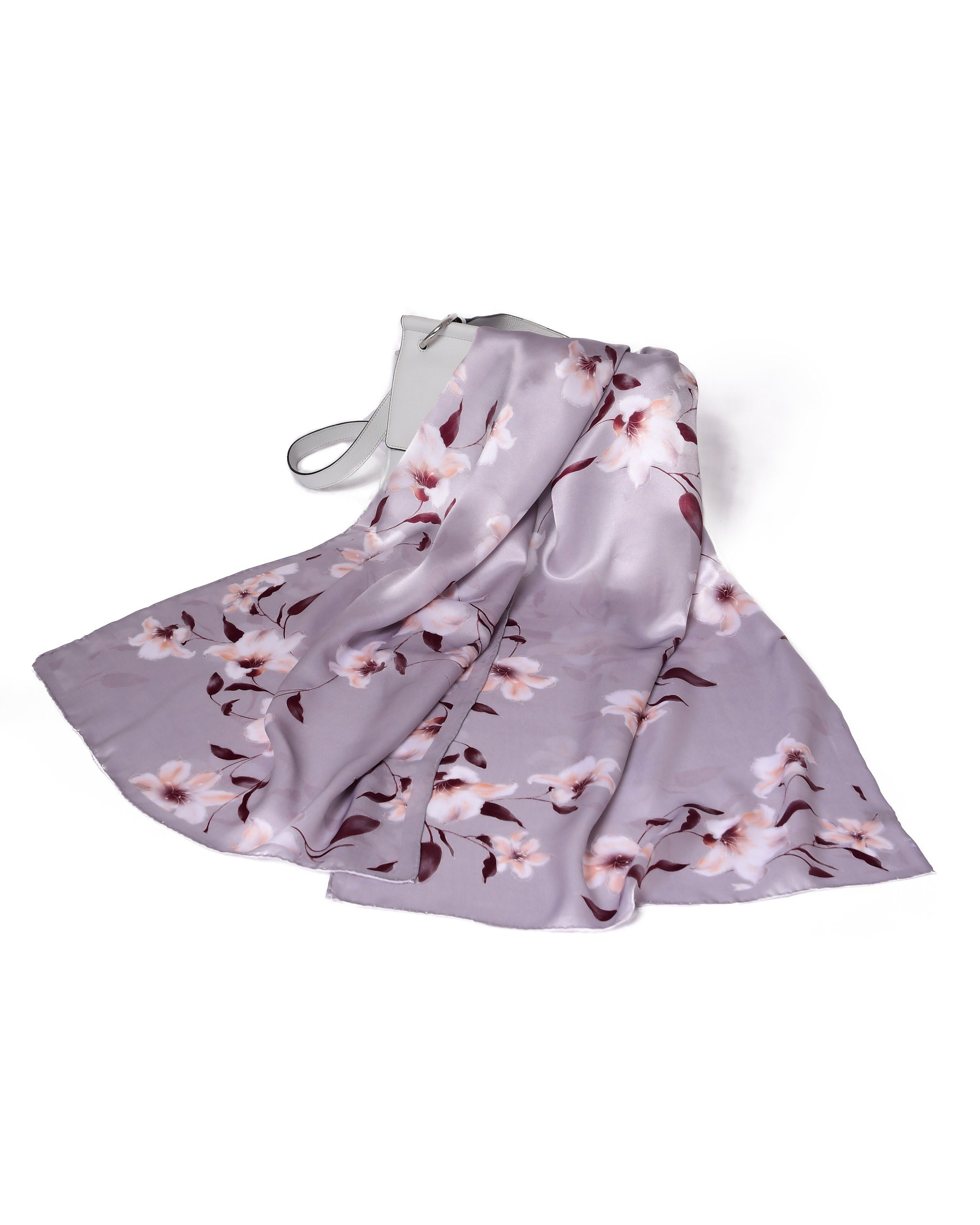MayTree Seidenschal Hibiskus Grau, 55 x 175 cm, leichter Damen-Schal, alljährig, (Stück), Seidentuch 100% Seide