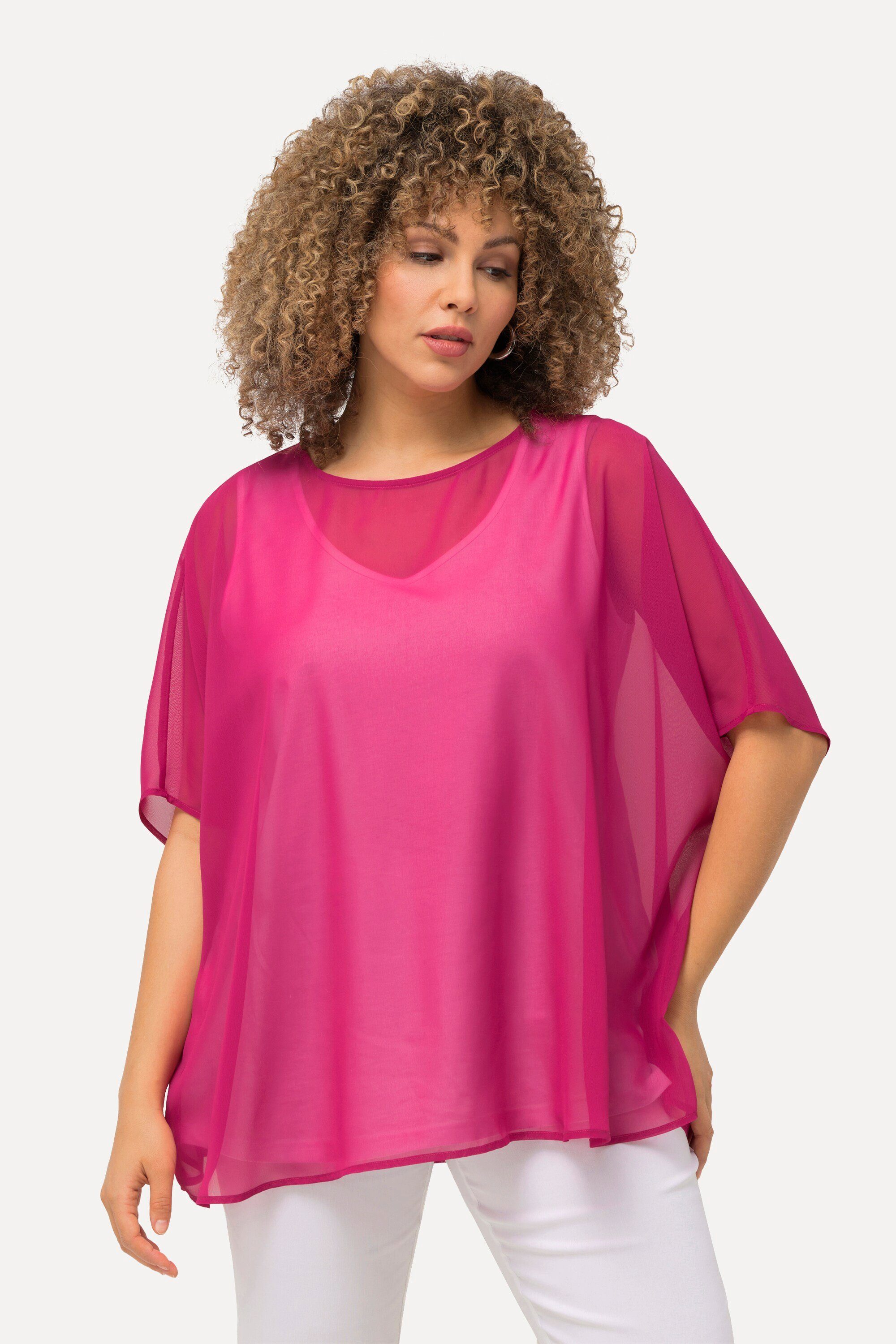 Ulla Popken Druckbluse Chiffonbluse Oversized Rundhals Halbarm