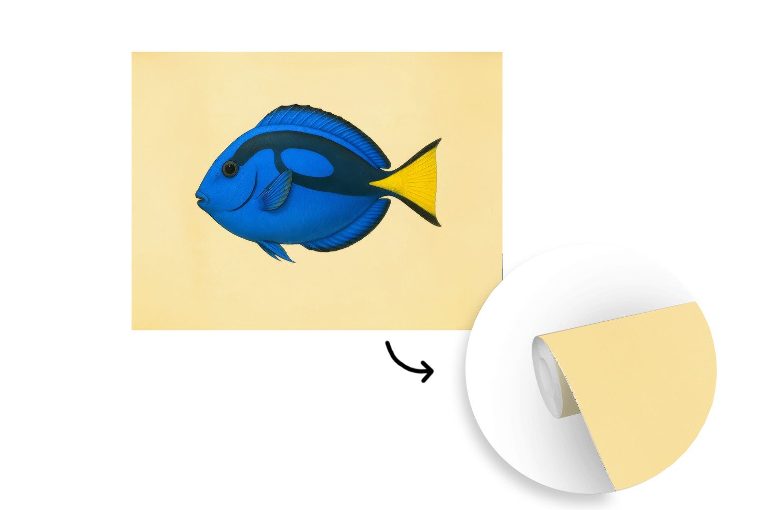 MuchoWow Fototapete Blau - Dory - Fisch - Schwanzflosse, Matt, bedruckt, Wallpaper für Wohnzimmer, Schlafzimmer, Vinyl Tapete, 295x220 cm