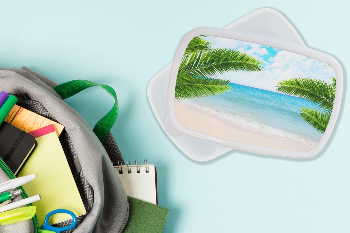 Mädchen Kinder - (2-tlg), Jungs Strand Erwachsene, weiß Lunchbox und für Meer, - und MuchoWow Brotbox Brotdose, Kunststoff, für Tropisch