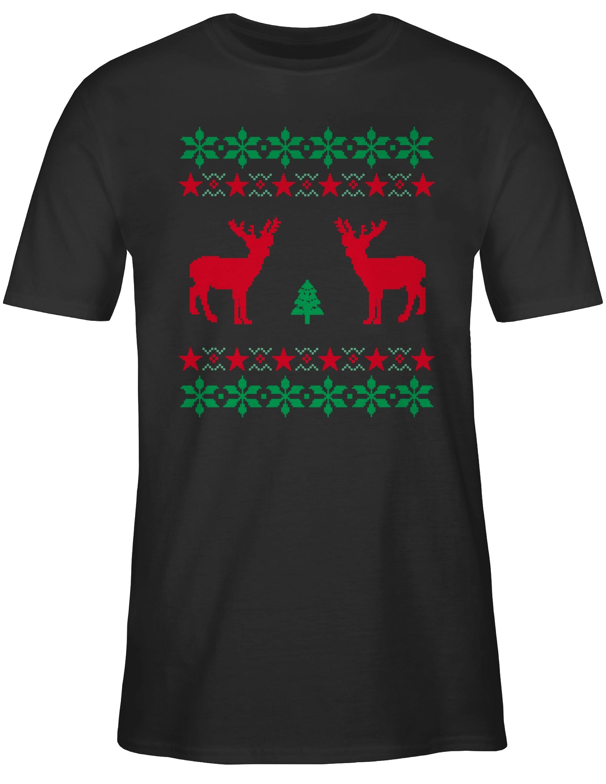 Weihnachten Rentier T-Shirt Pixel Kleidung Norweger Weihachten 1 Shirtracer Schwarz
