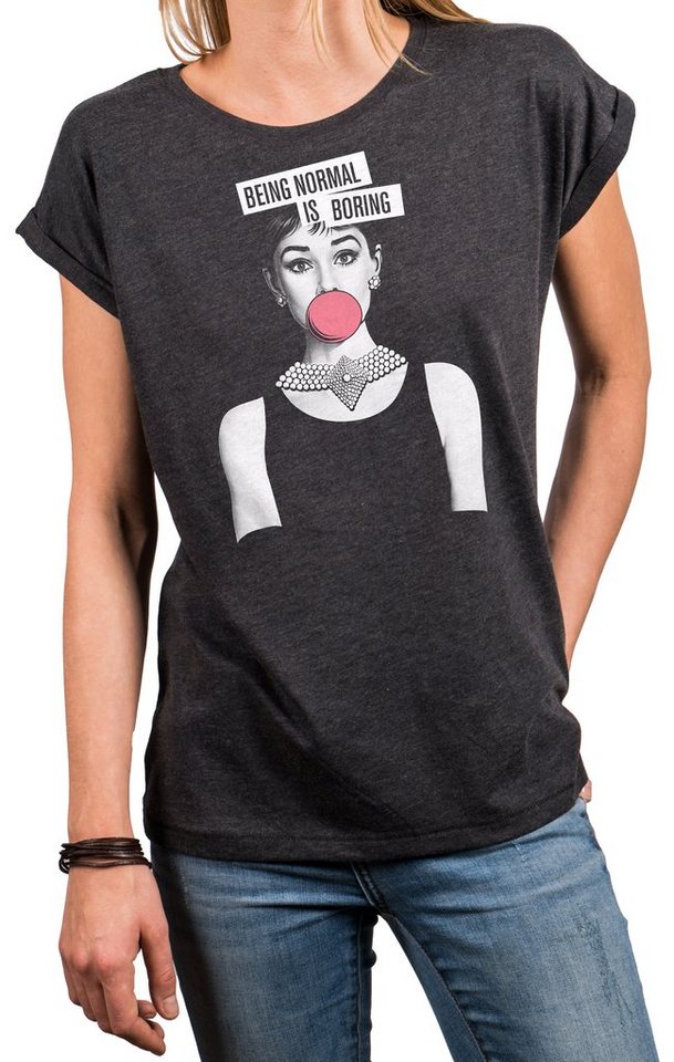 MAKAYA T-Shirt mit modischem Frontdruck Basic Sommer Top für Damen Casual  Rundhals (Sprüche, Statement, Schwarz, Blau, Grau) Baumwolle, große Größen