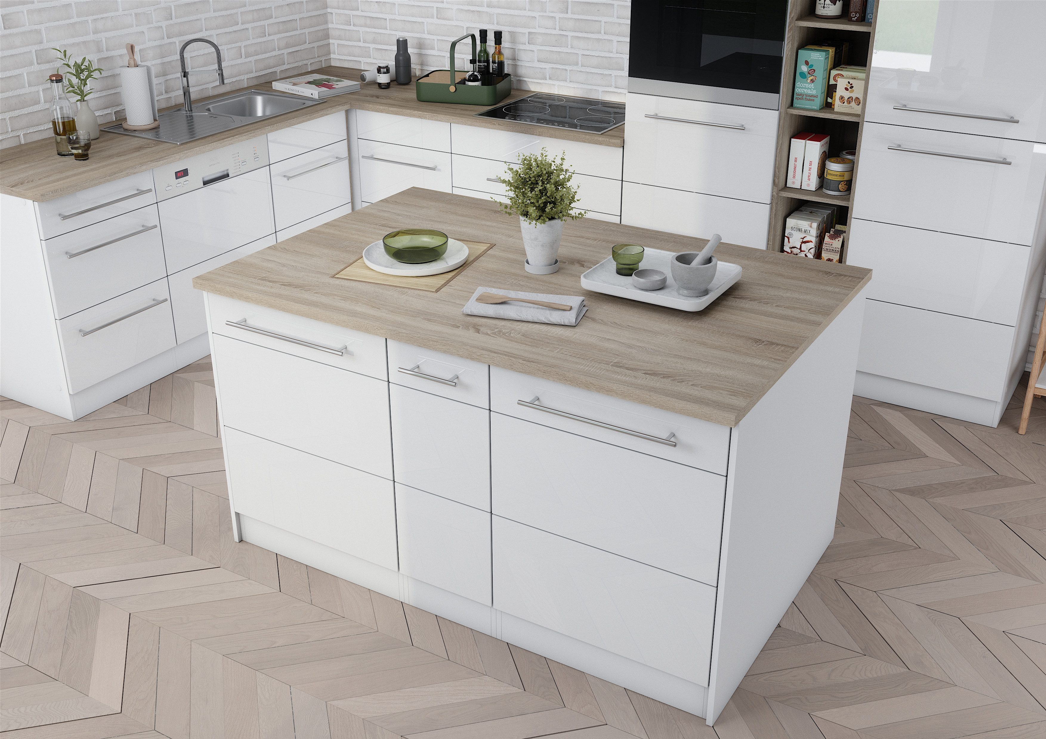 KOCHSTATION Kücheninsel KS-Wien, Breite 153 cm, MDF-Fronten, Flaschenregal günstig online kaufen