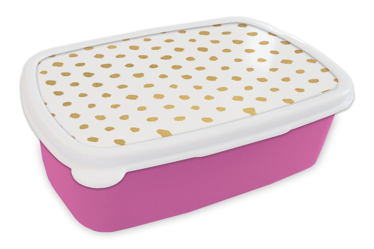 MuchoWow Lunchbox Gold - Weiß - Tupfen - Muster, Kunststoff, (2-tlg), Brotbox für Erwachsene, Brotdose Kinder, Snackbox, Mädchen, Kunststoff rosa