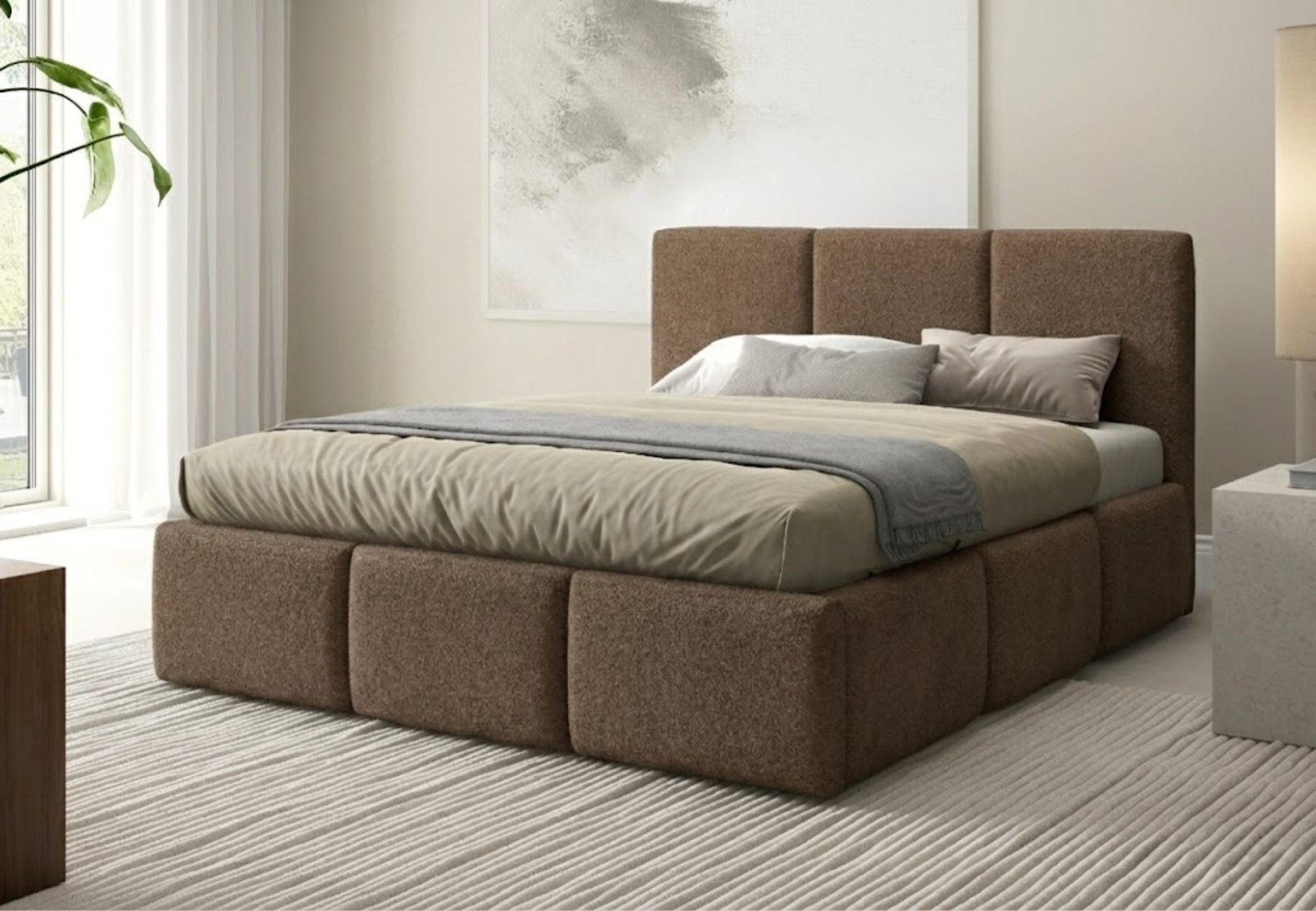 Home Collective Polsterbett Bett mit Stauraum Doppelbett Bettgestell mit Lattenrost (Größen: 140x200, 160x200, 180x200), weich gepolstert modernes Design Braun