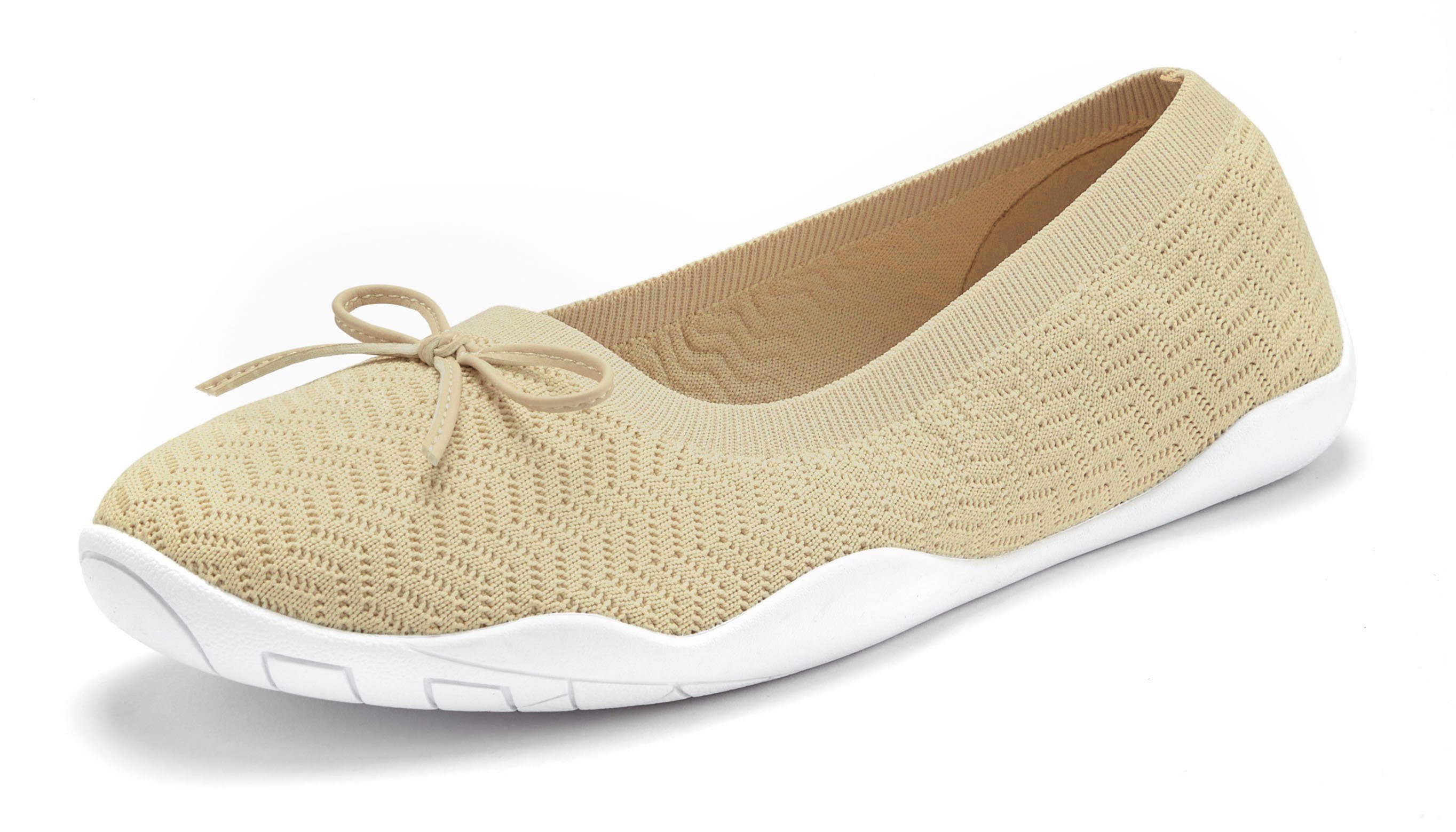 mit Slipper, Sohle, superleicht, Ballerinas flacher Halbschuh beige flexibler & Sneaker LASCANA VEGAN