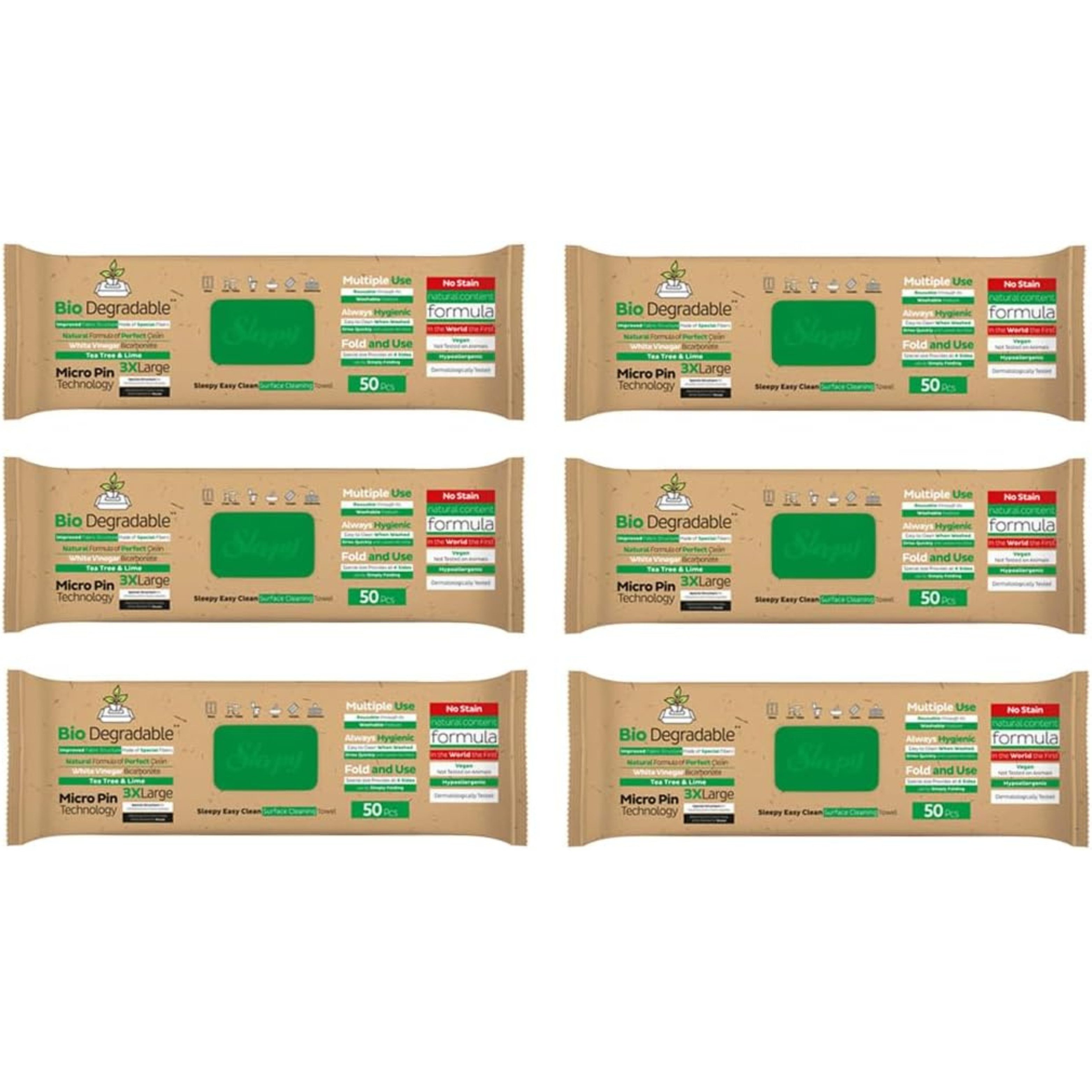 Sleepy Bio Oberflächen-Böden Reinigungstücher mit Teebaum & Limette 6 Packung Reinigungstücher (6-tlg)