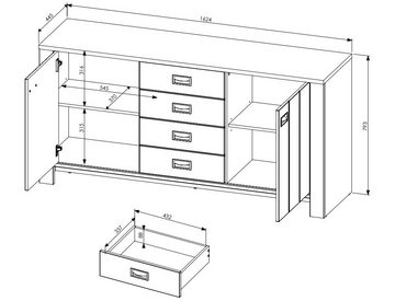 Innostyle Sideboard DIJON (1 St), 2 türig, 4 Fächer, 4 Schubladen, 2 Einlegeböden, Softclose