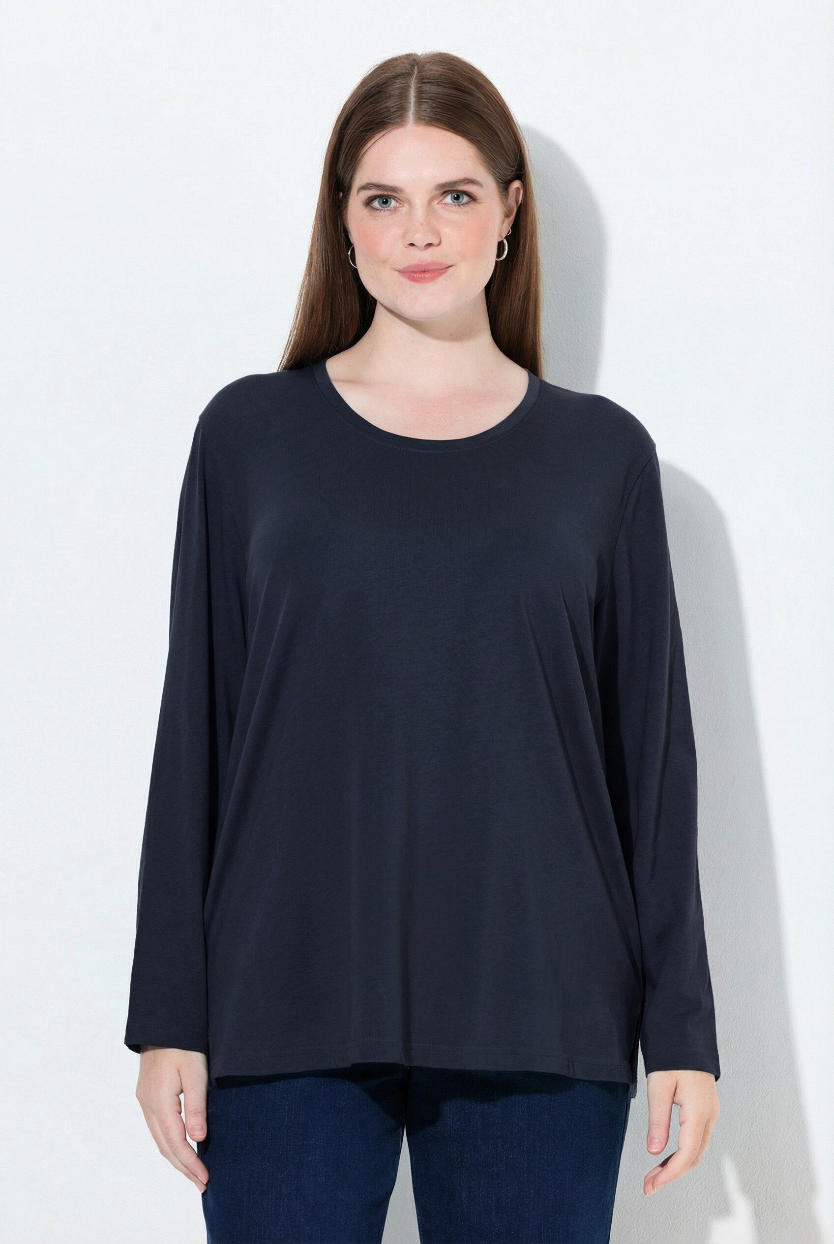 Ulla Popken T-Shirt Shirt Relaxed Rundhalsausschnitt Langarm