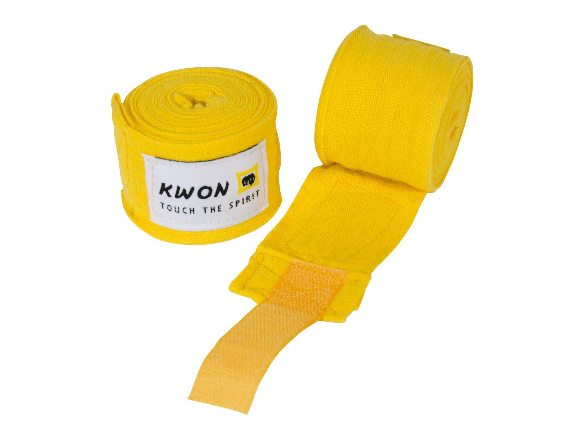 KWON Material, gelb Klett, Handbandagen Paar, m elastischem Daumenschlaufe Boxen Kickboxen, Boxbandagen Wickelbandagen elastisch 2,5