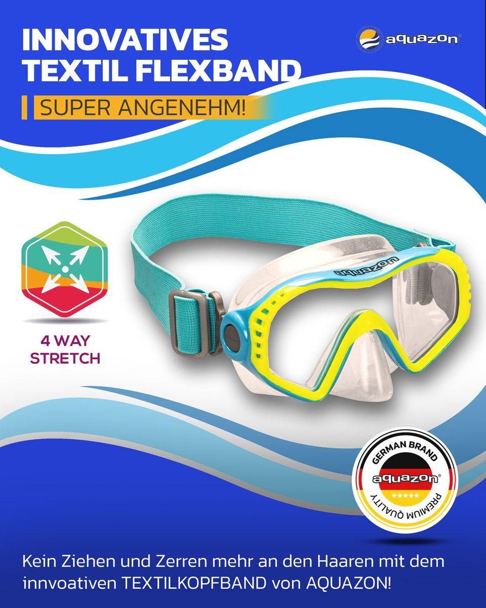 AQUAZON Taucherbrille STARFISH Kinder Schnorchelbrille 7-12 Jahre mit Textil Kopfband