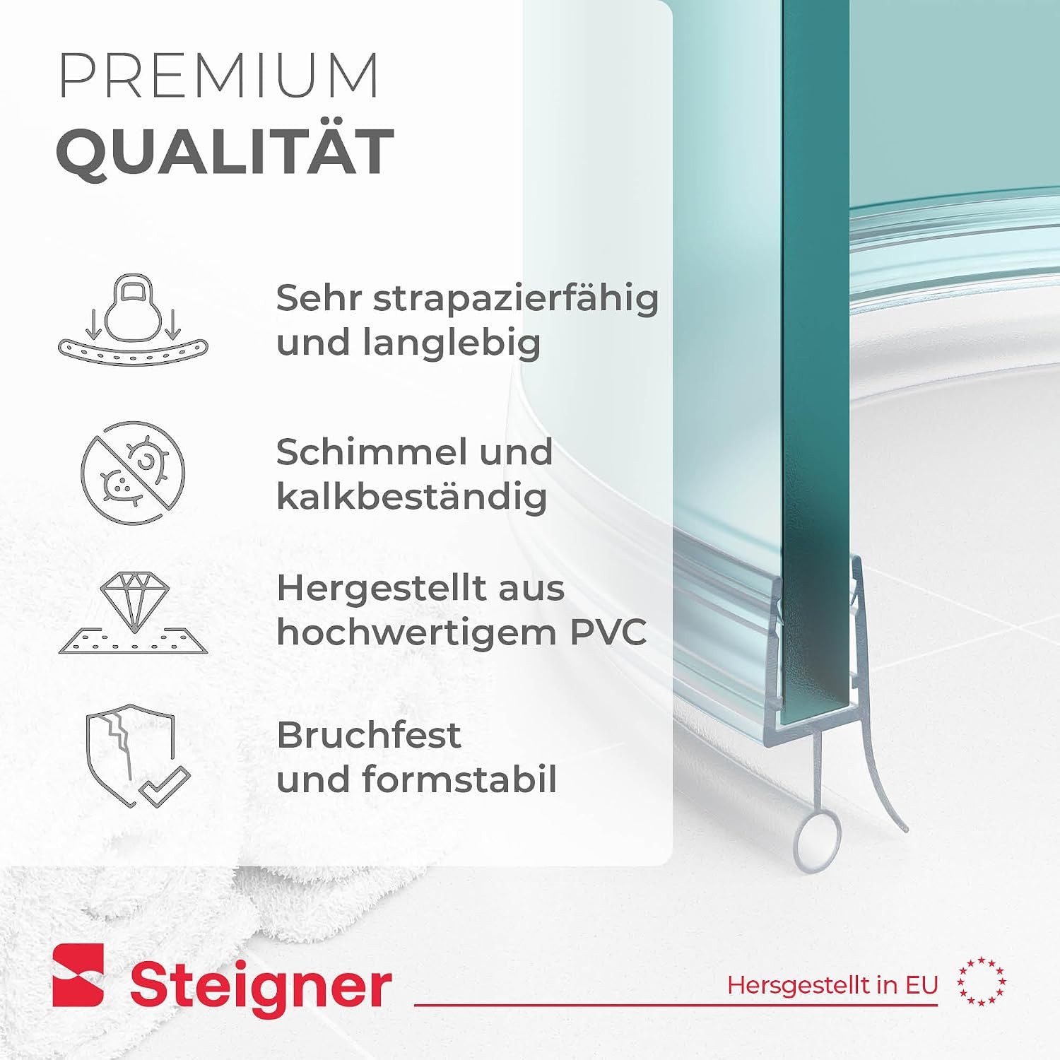STEIGNER Duschdichtung Duschtürdichtung gebogen UK08 30 cm (1 Stk) Transparent 6-8 mm, L: 30 cm, (1 Stück Packung, Einzeldichtung), Duschdichtung Runddusche ode – Bild 5 von 5