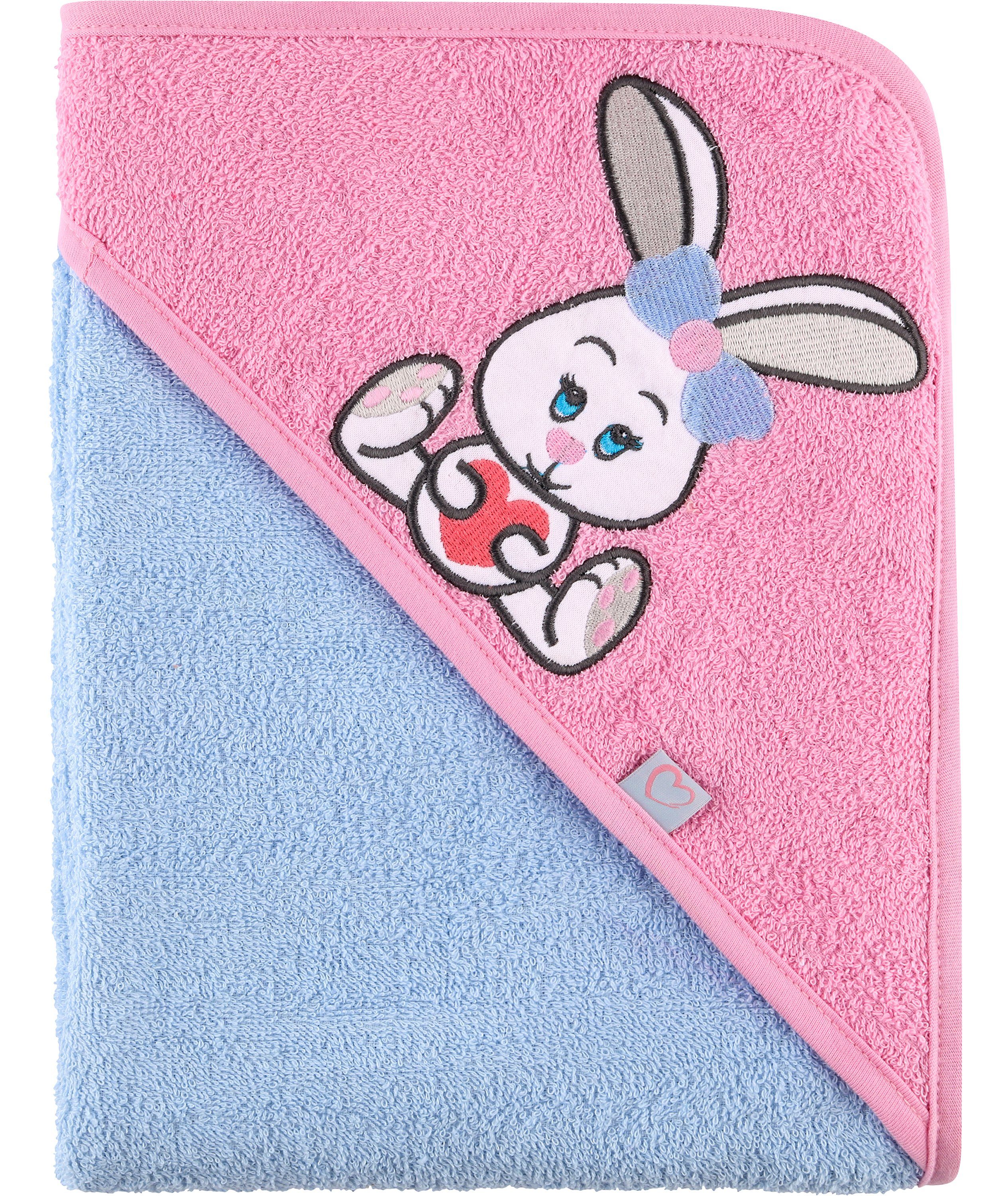 Be Mammy Handtücher Kapuzenhandtuch Babyhandtuch aus Baumwolle 100cm x 100cm BE20-240-BBL, Frottee (1-St) Hellblau - Hase