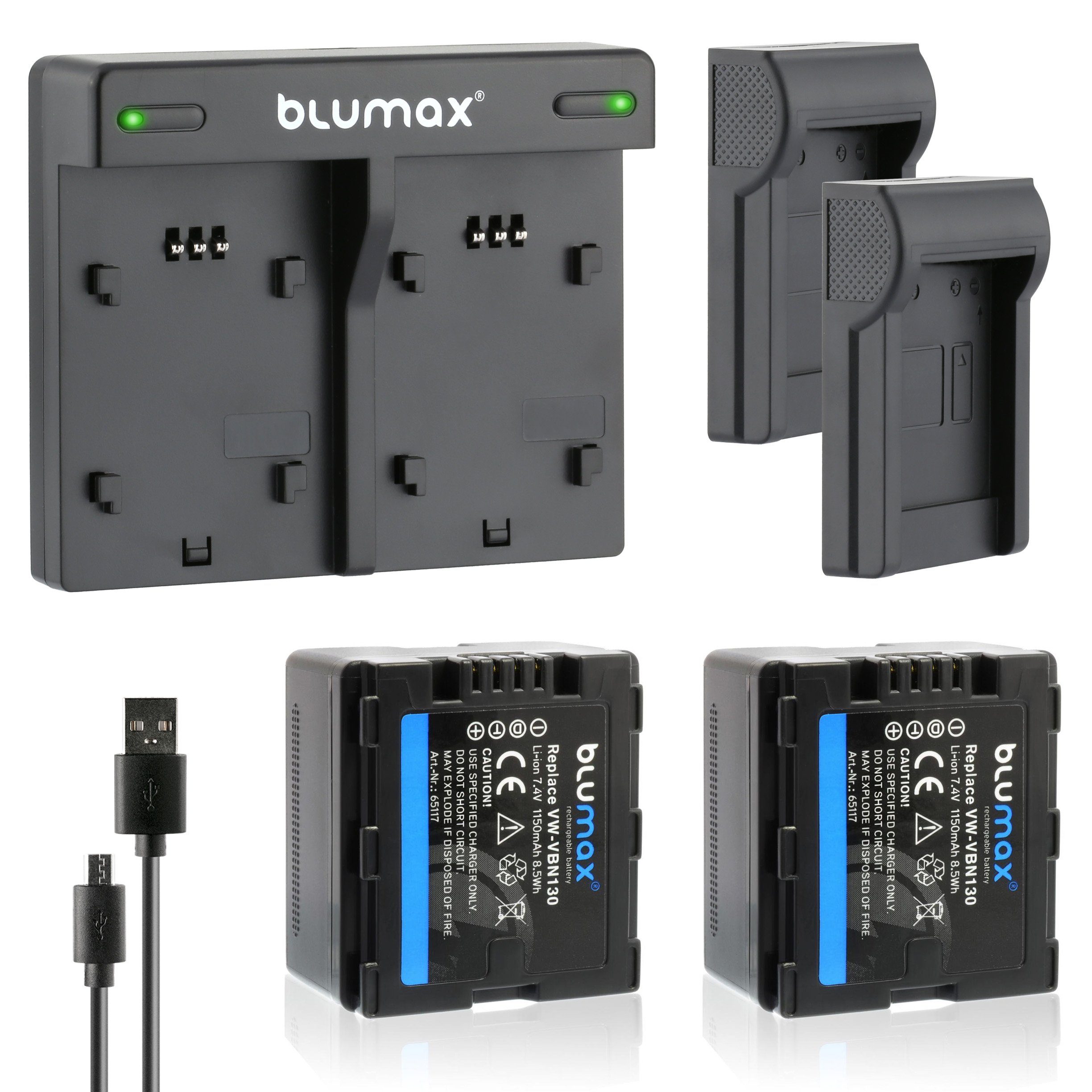Blumax Set mit Lader für Panasonic VW-VBN130 1150 mAh Kamera-Akku