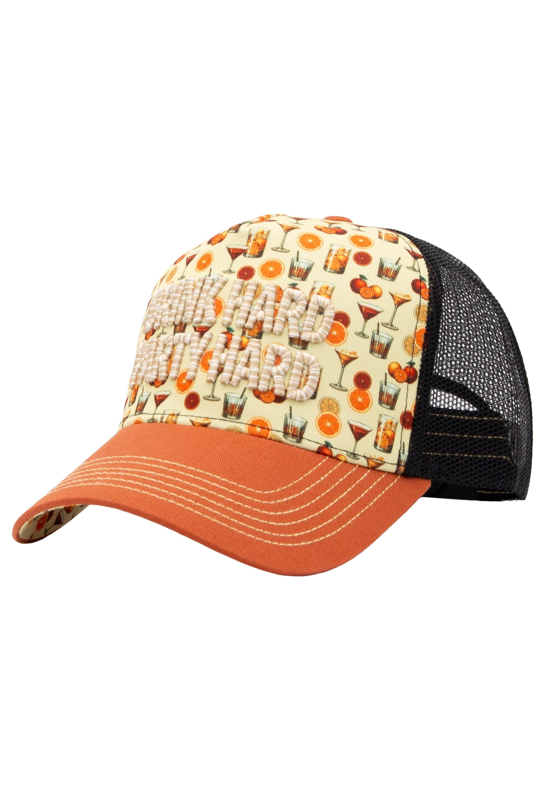 KingKerosin Trucker Cap Drink Hard Party Hard (1-St) mit Print und Stickerei