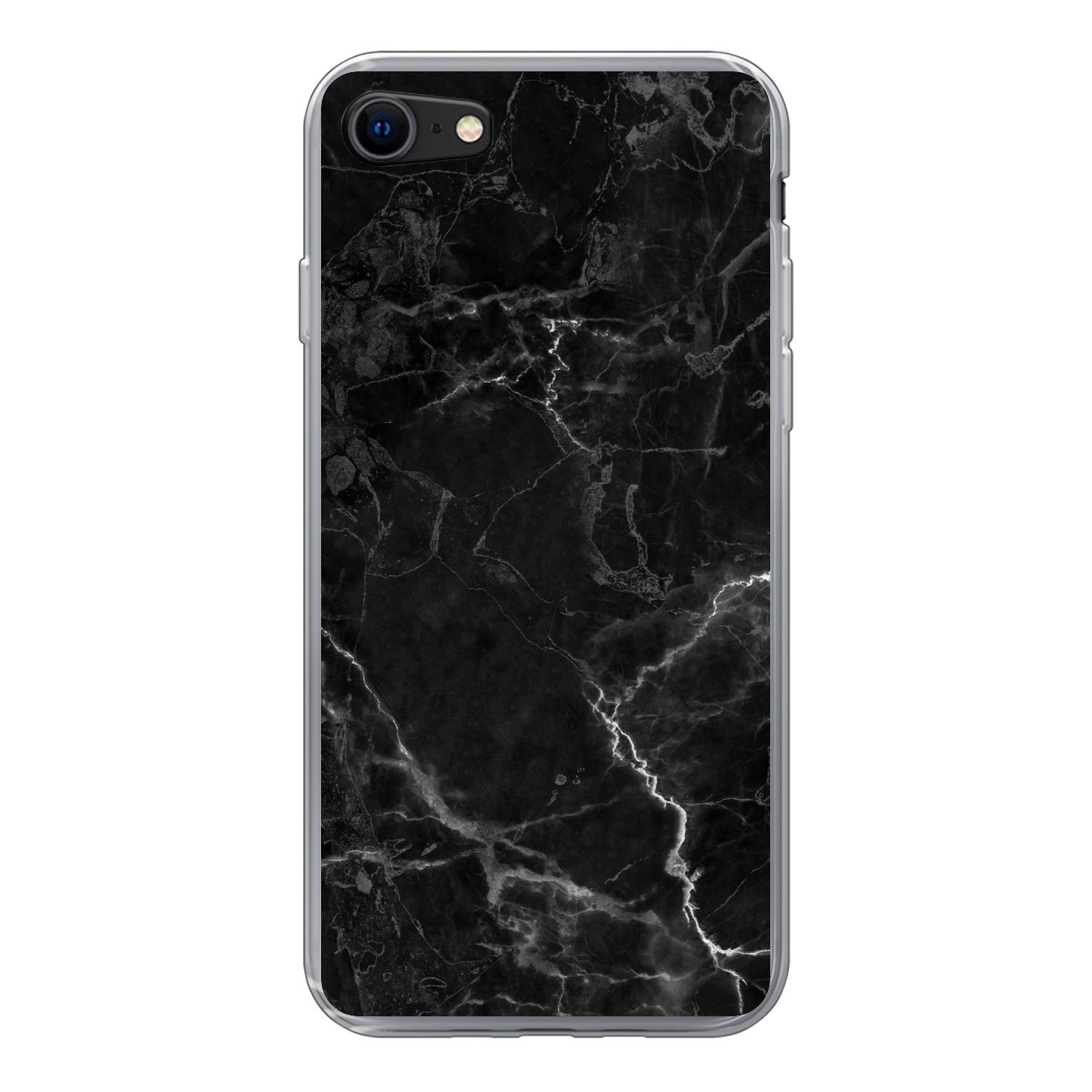 MuchoWow Handyhülle für Apple iPhone 7 Marmor - Schwarz - Weiß - Textur - Marmoroptik, Smartphone-Bumper, Print, Handy Schutzhülle Dünn