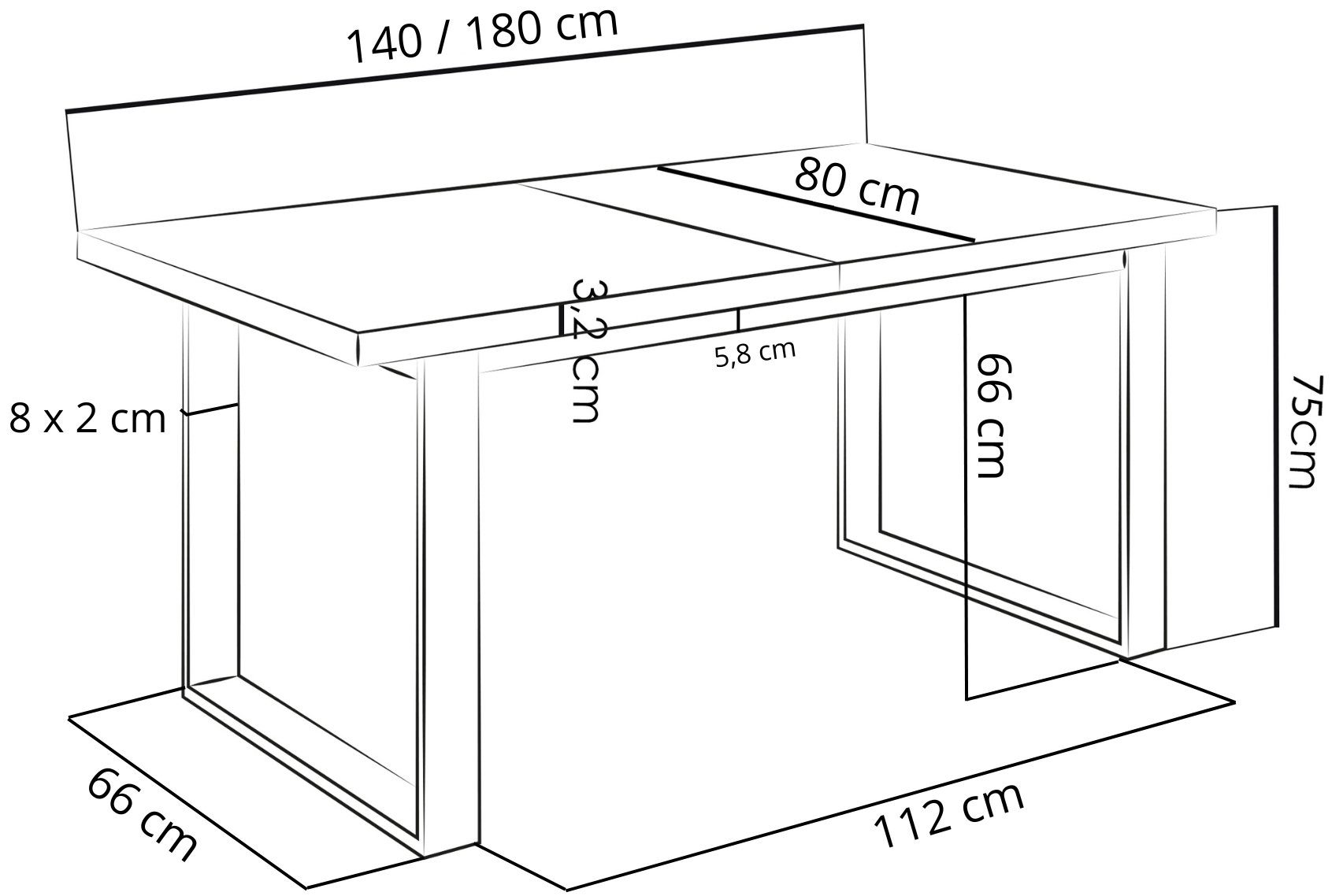WFL GROUP Esstisch Valentino ausziehbar rechteckig loft mit schwarzen Metallbeinen (MADE IN EU, erhältlich in 3 Größen – 140/160/160 cm ausziehbar auf 180/200/240 cm), platzsparender Tisch in Holzoptik für Küche, Esszimmer oder Wohnzimmer