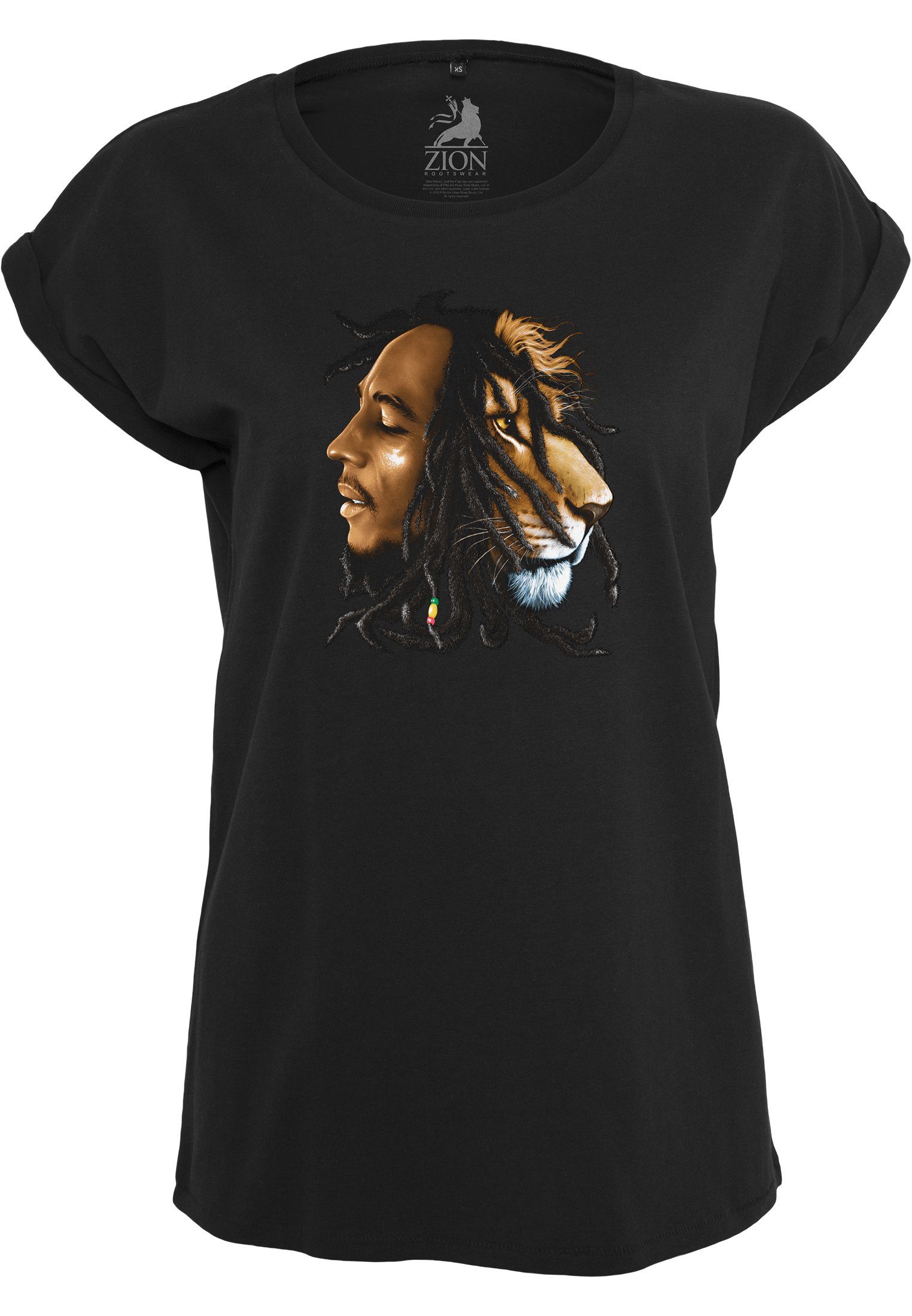 black MT497 MisterTee Kurzarmshirt (1-tlg) Tee Ladies Damen Bob Bob Lion Face Lion Marley Marley