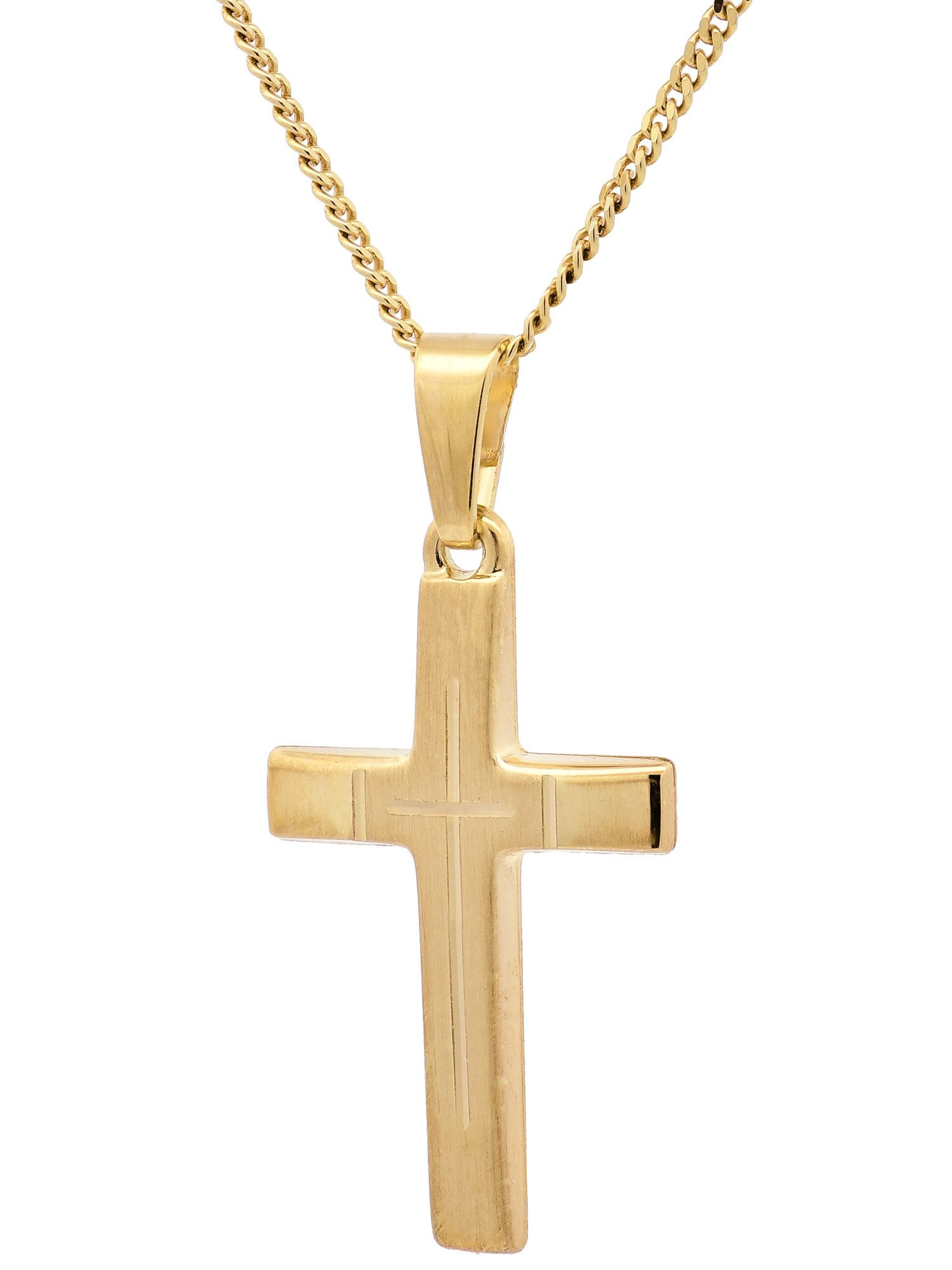 Kreuzanhänger Gold Anhänger Kreuz mit Goldkette massiv 585 - 14 Karat Gold 36 cm