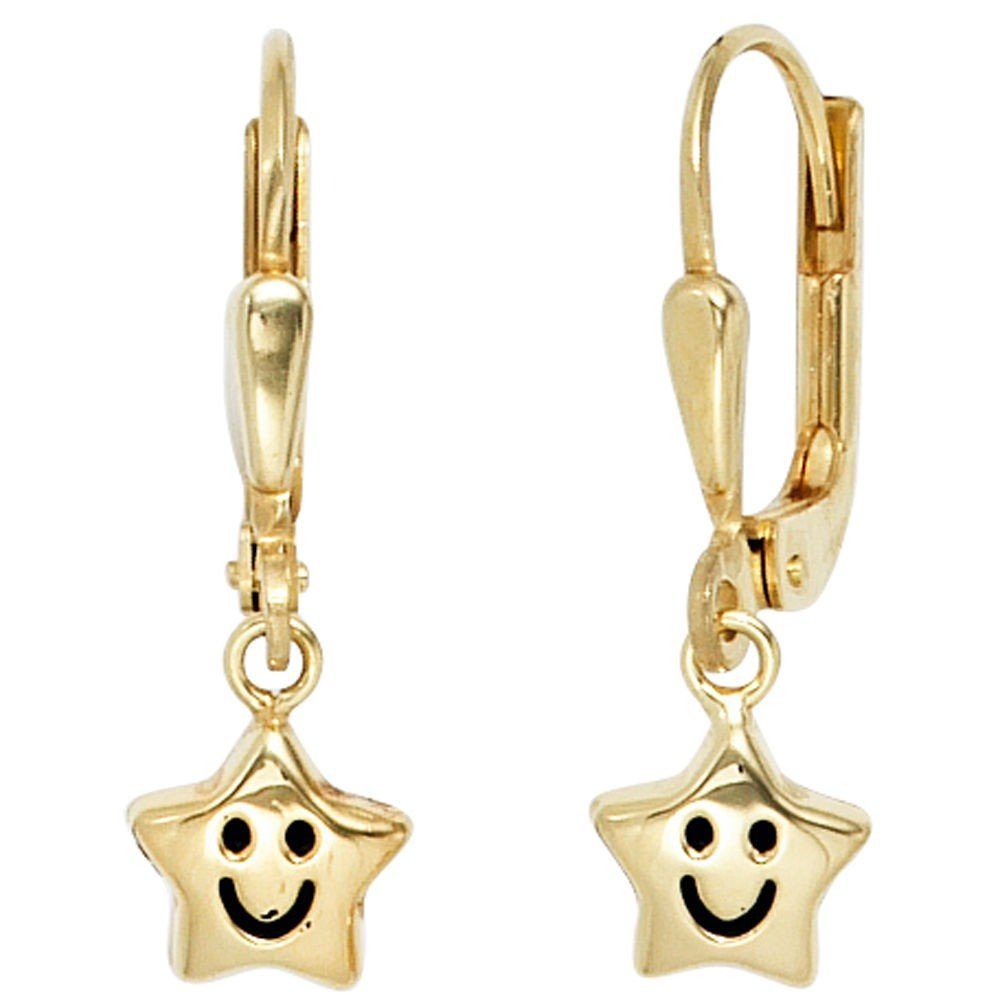 Schmuck Krone Paar Ohrhänger Ohrringe Ohrhänger Sterne mit Gesicht 333 Gold Gelbgold Ohrschmuck Kinder | Ohrhänger