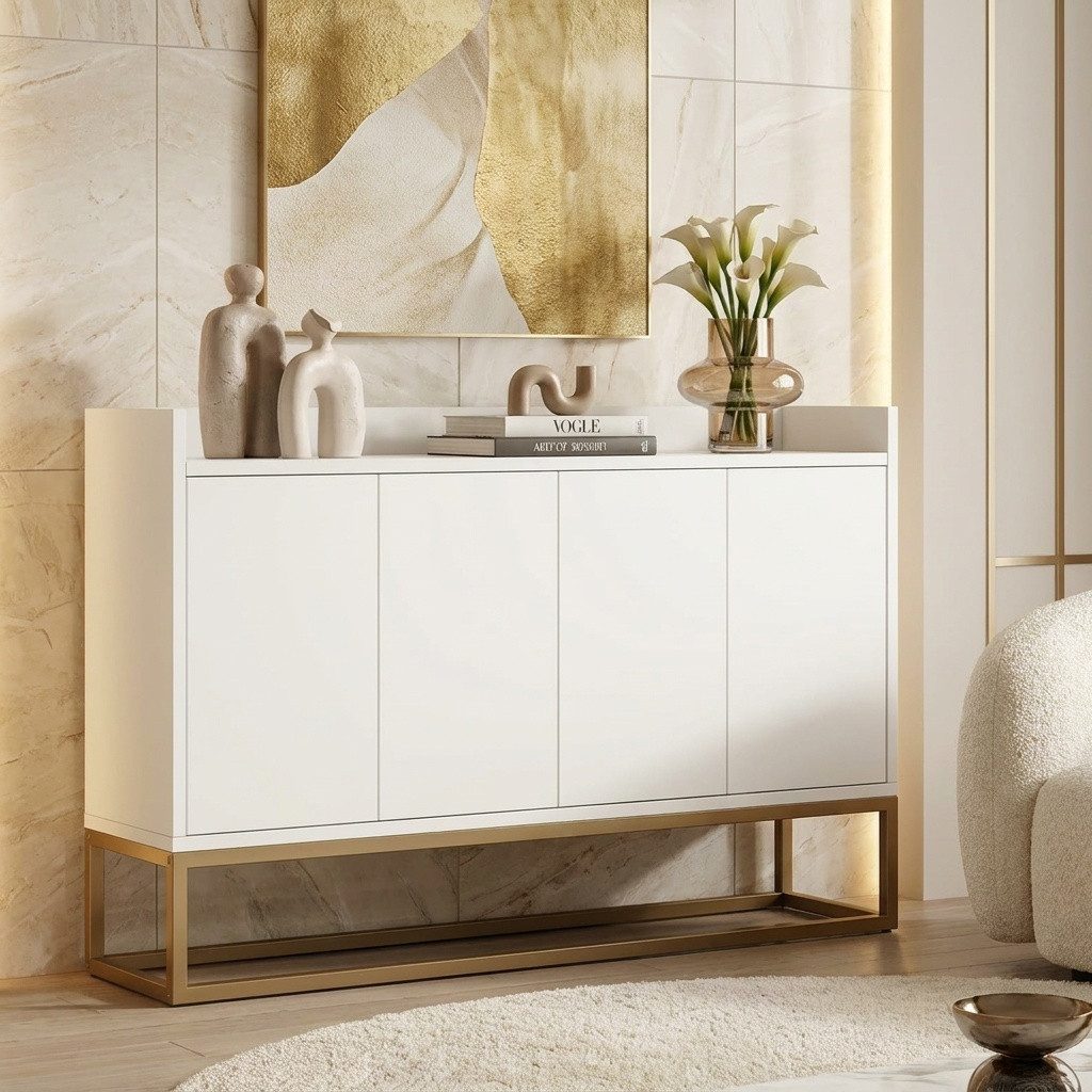 PXloue Sideboard kommode Highboard, mit 4 Türen, Kommode Landhaus, Anrichte, Buffet, B 120cm