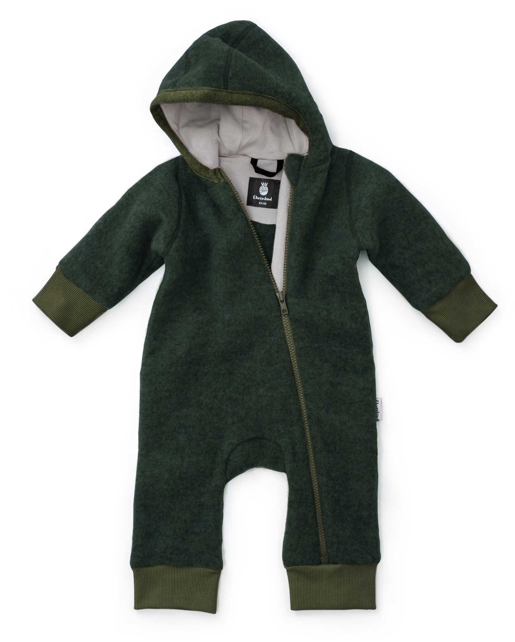 Ehrenkind Fleeceoverall mit Kapuze, Wollfleece aus feinster Merinowolle (100% Bio-Merinowolle, Atmungsaktiv & temperaturausgleichend) Wollfleece-Overall
