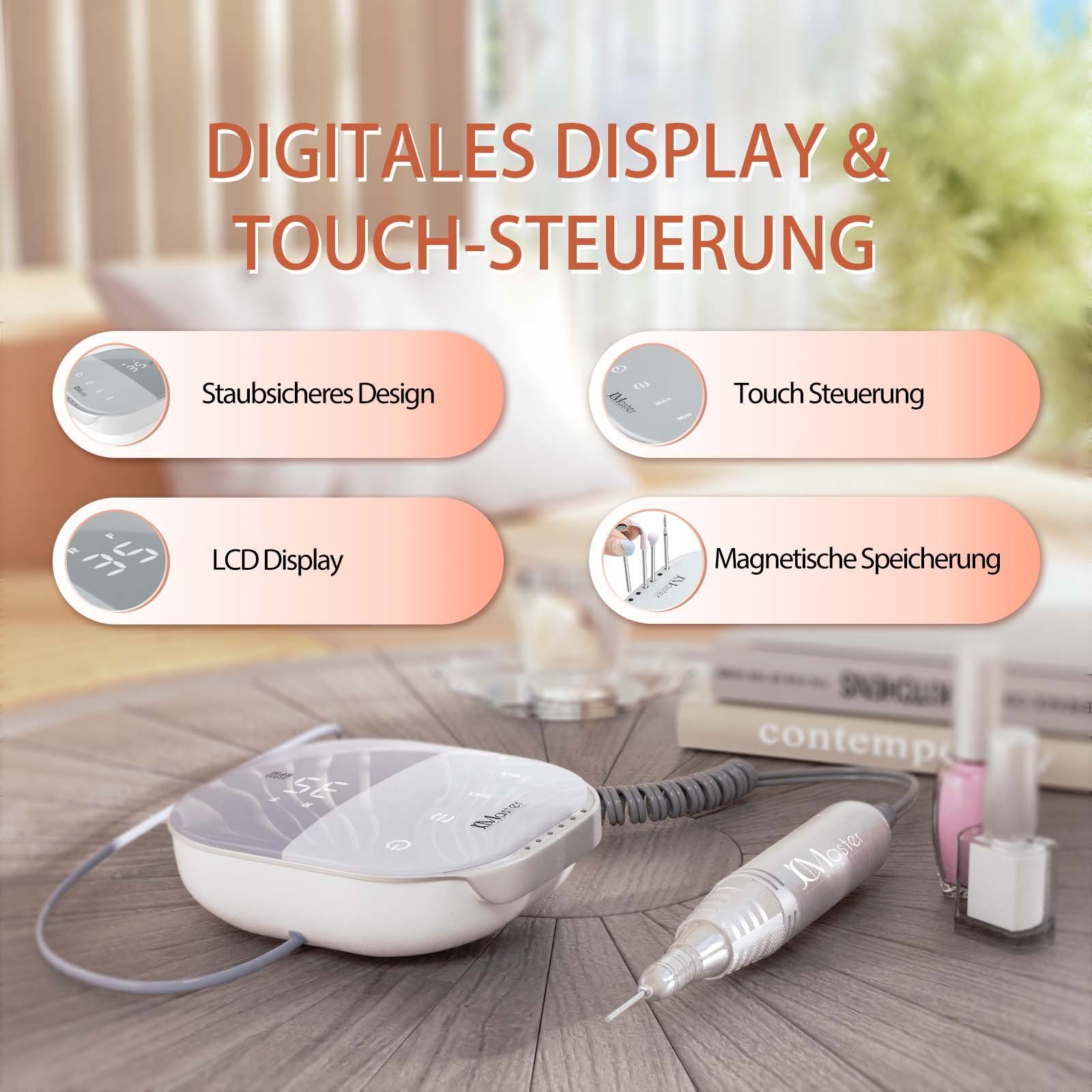 TouchPro+ Nagelfräser Maniküre-Pediküre-Set, Aufsätze JCMaster 4 35000RPM