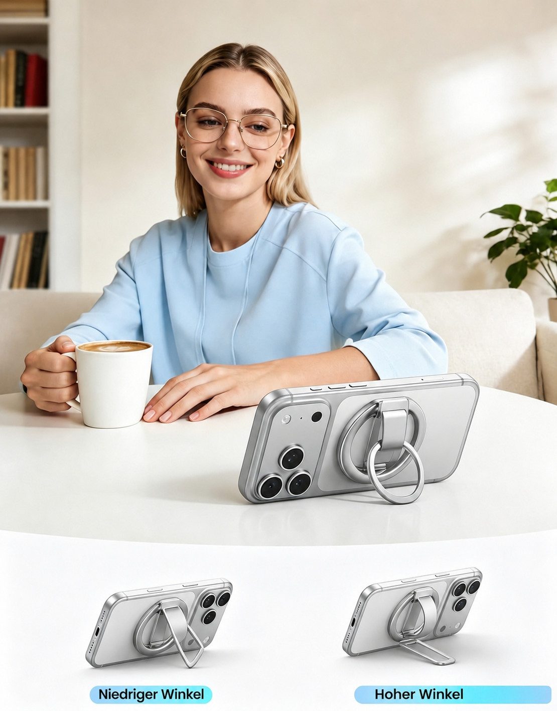 VEKROBOT Handy-Halterung Magnetische Handyhalterung mit Standfunktion Silikonring starkem Halt, (Packung, 1-tlg., Leichtes Design – ideal für unterwegs, Ultradü – Bild 2 von 5