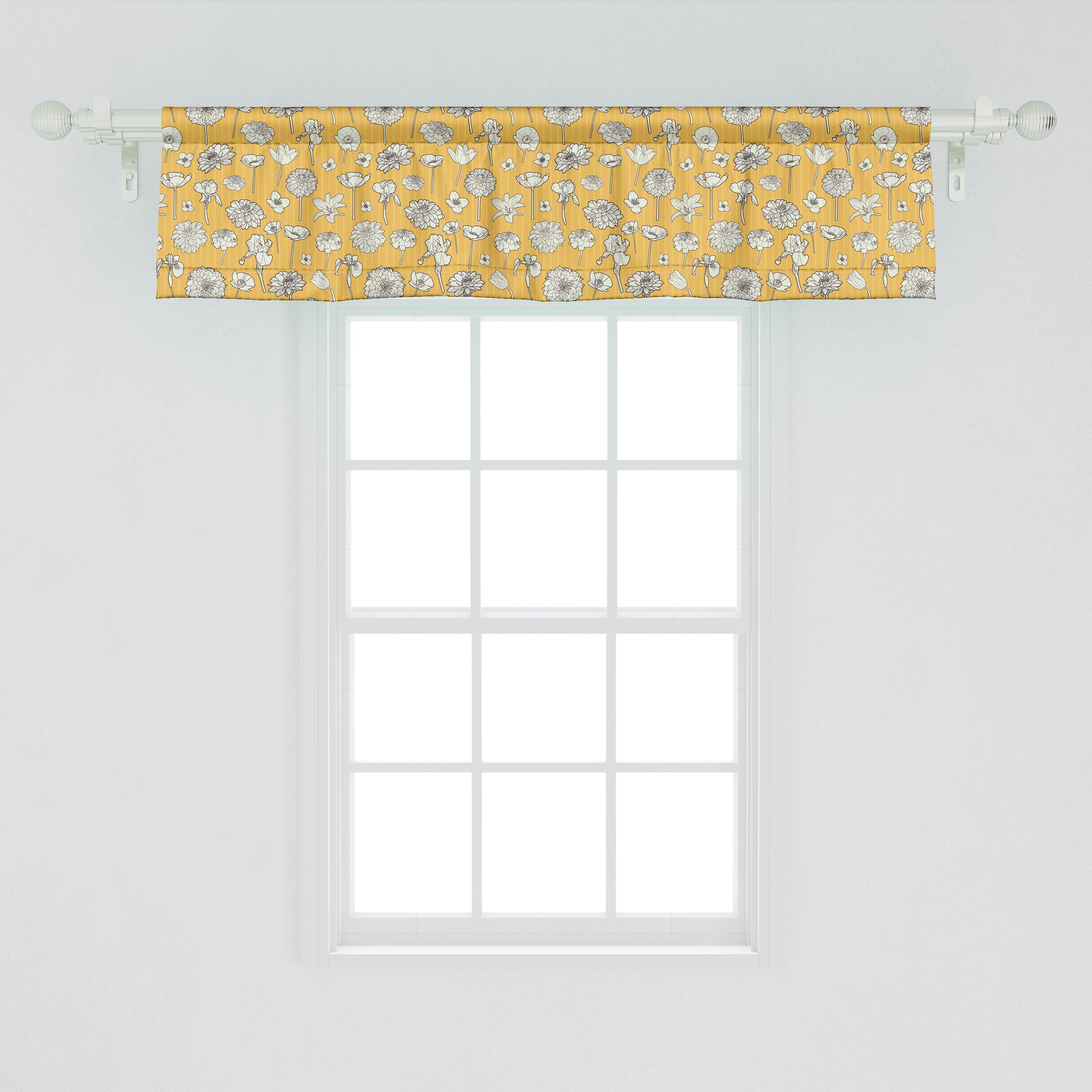 Volant auf Scheibengardine mit Blumen Jahrgang Streifen Dekor Schlafzimmer Microfaser, Küche für Vorhang Abakuhaus, Stangentasche, Wiese