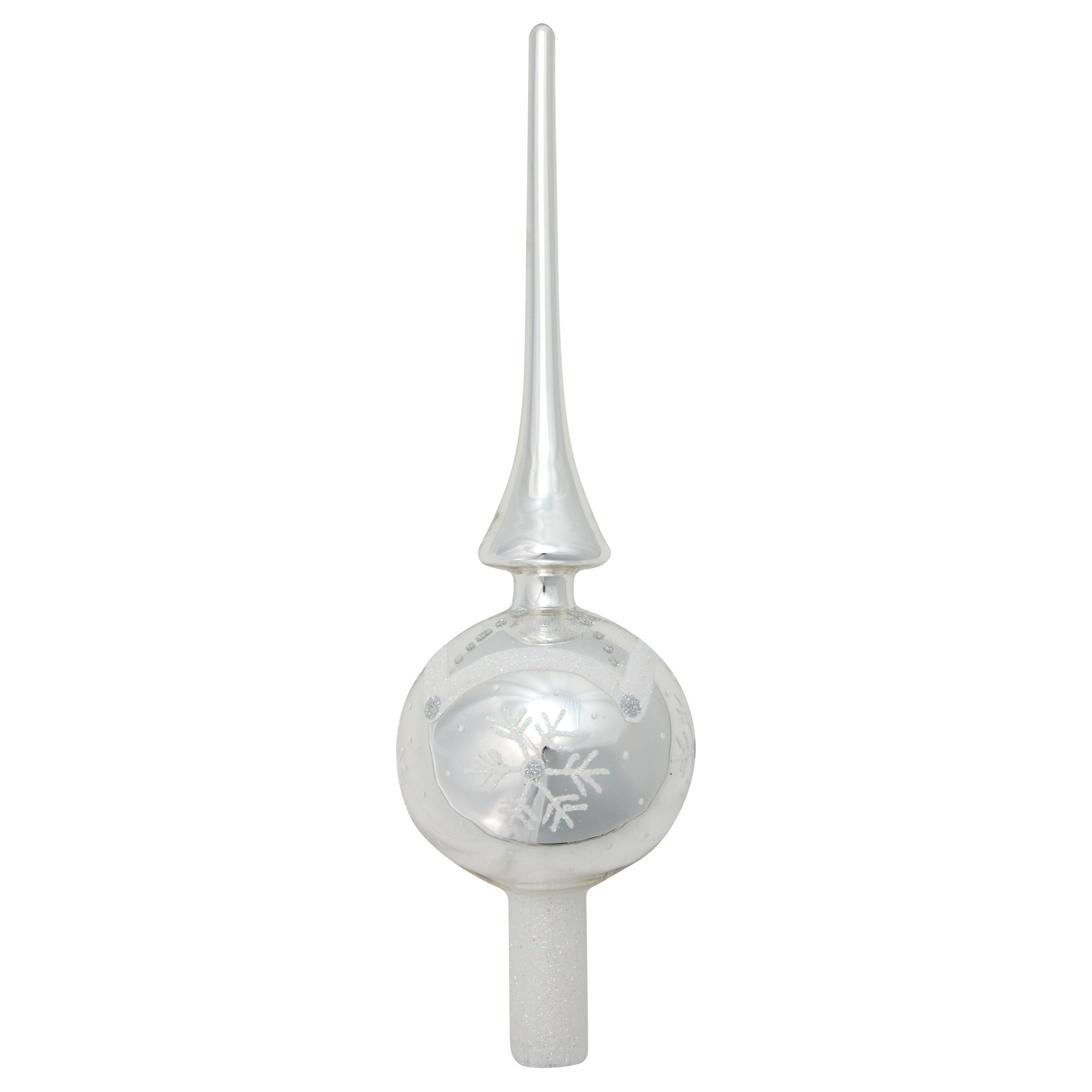 Krebs Glas Lauscha Christbaumspitze Baumtopper aus Glas - Silber glanz mit Schneeflockendekor - ca. 28 cm, edles, traditionelles Finish für festliches Ambiente am Weihnachtsbaum