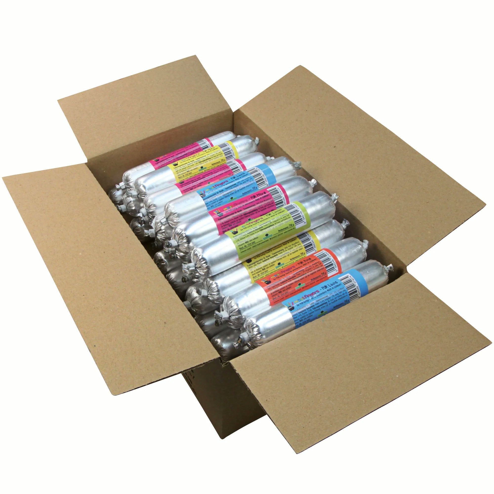 Schecker Meatfinger PUR 5 x 70 g Hundewurst, Fleischwurst - Hundesnack Lachs, Snack für: Hunde, Ohne Salz, Gewürze, Farb- und Konservierungsstoffe